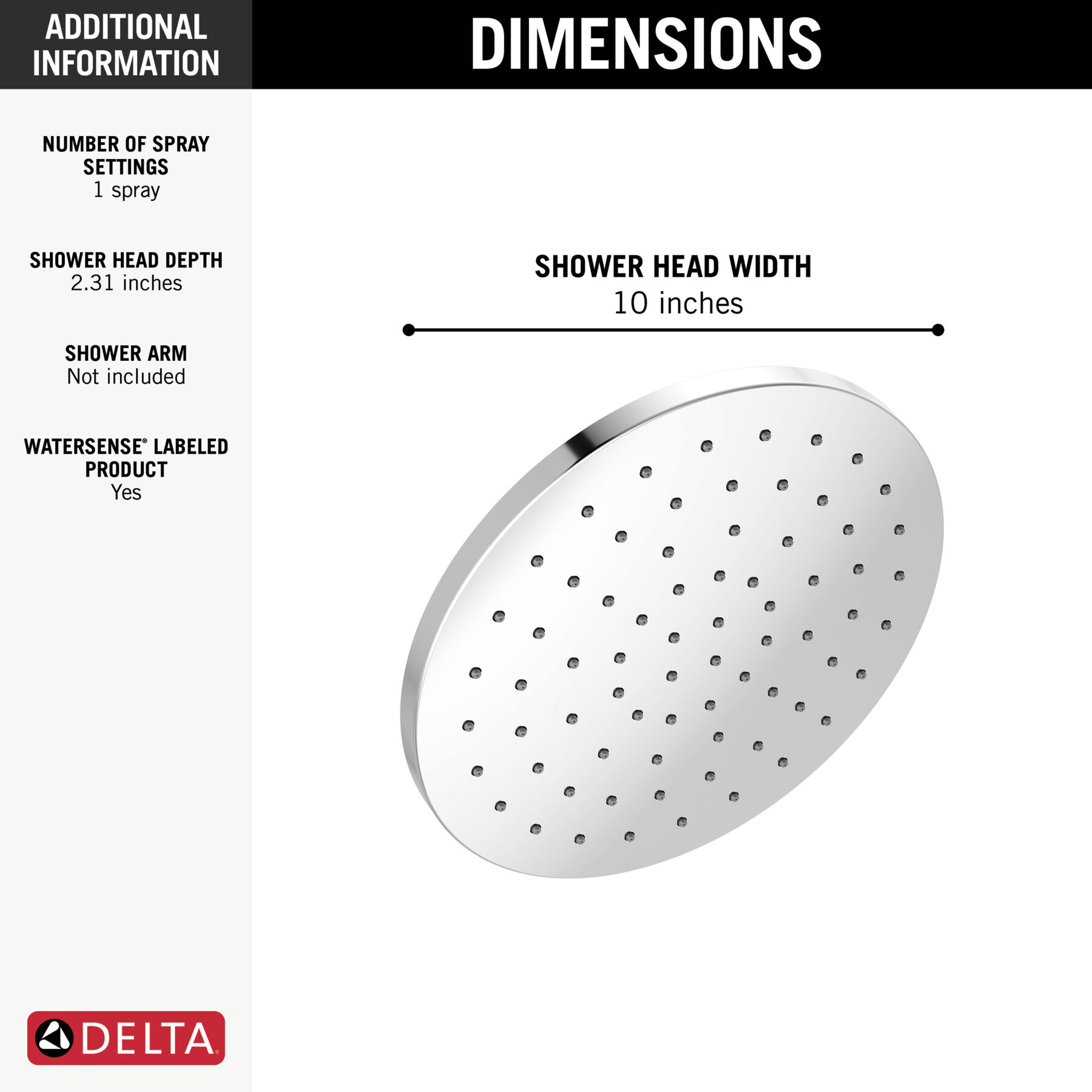 10" Single-Function Raincan Shower Head, image 3
