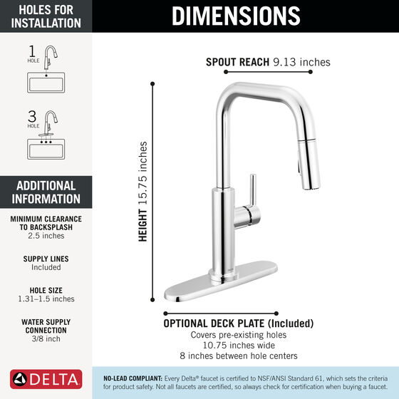 Single Handle Pull-Down Kitchen Faucet in Chrome 19868LF | Delta Faucet