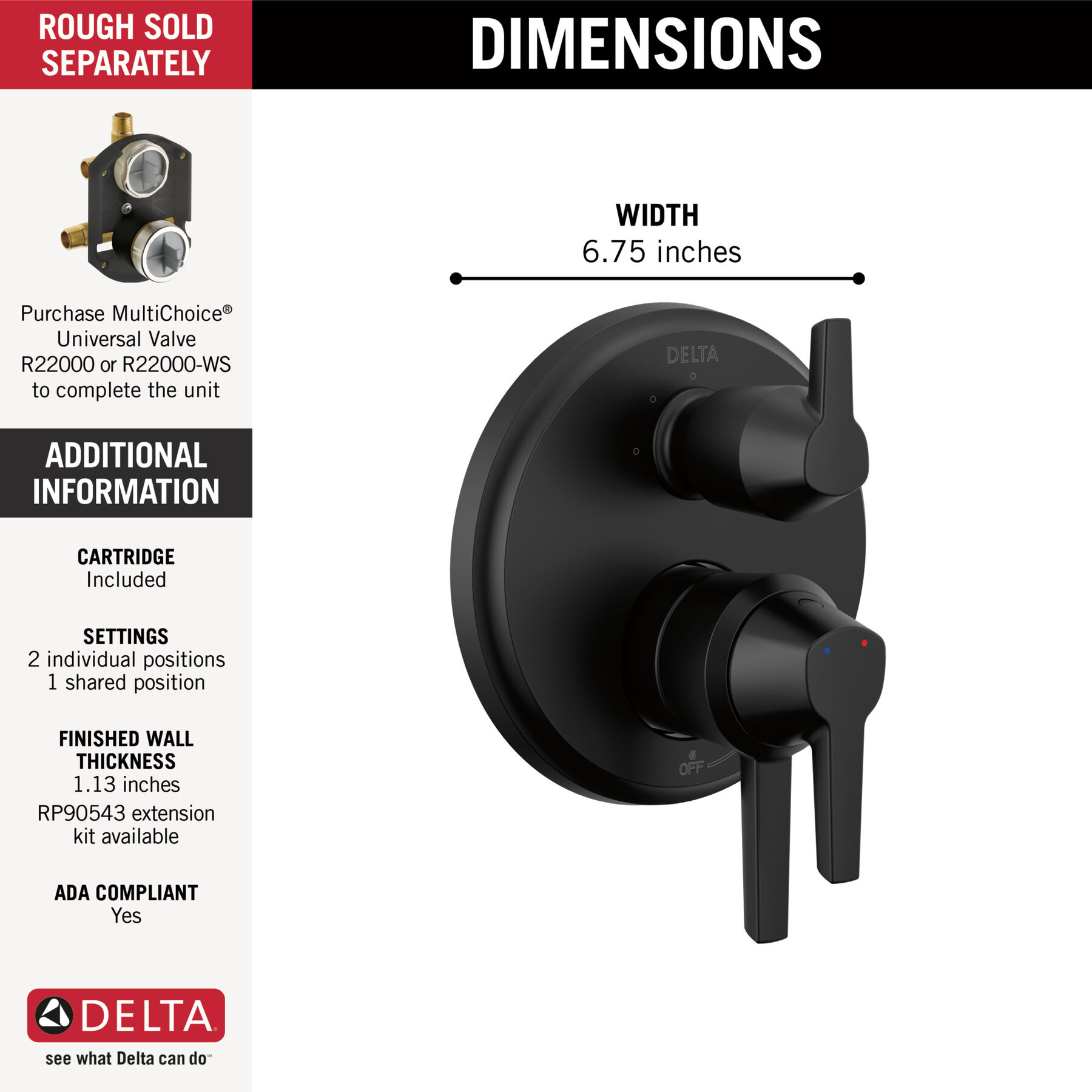 17S Integrated Diverter Trim - 3 Setting in Matte Black T27871-BL  
