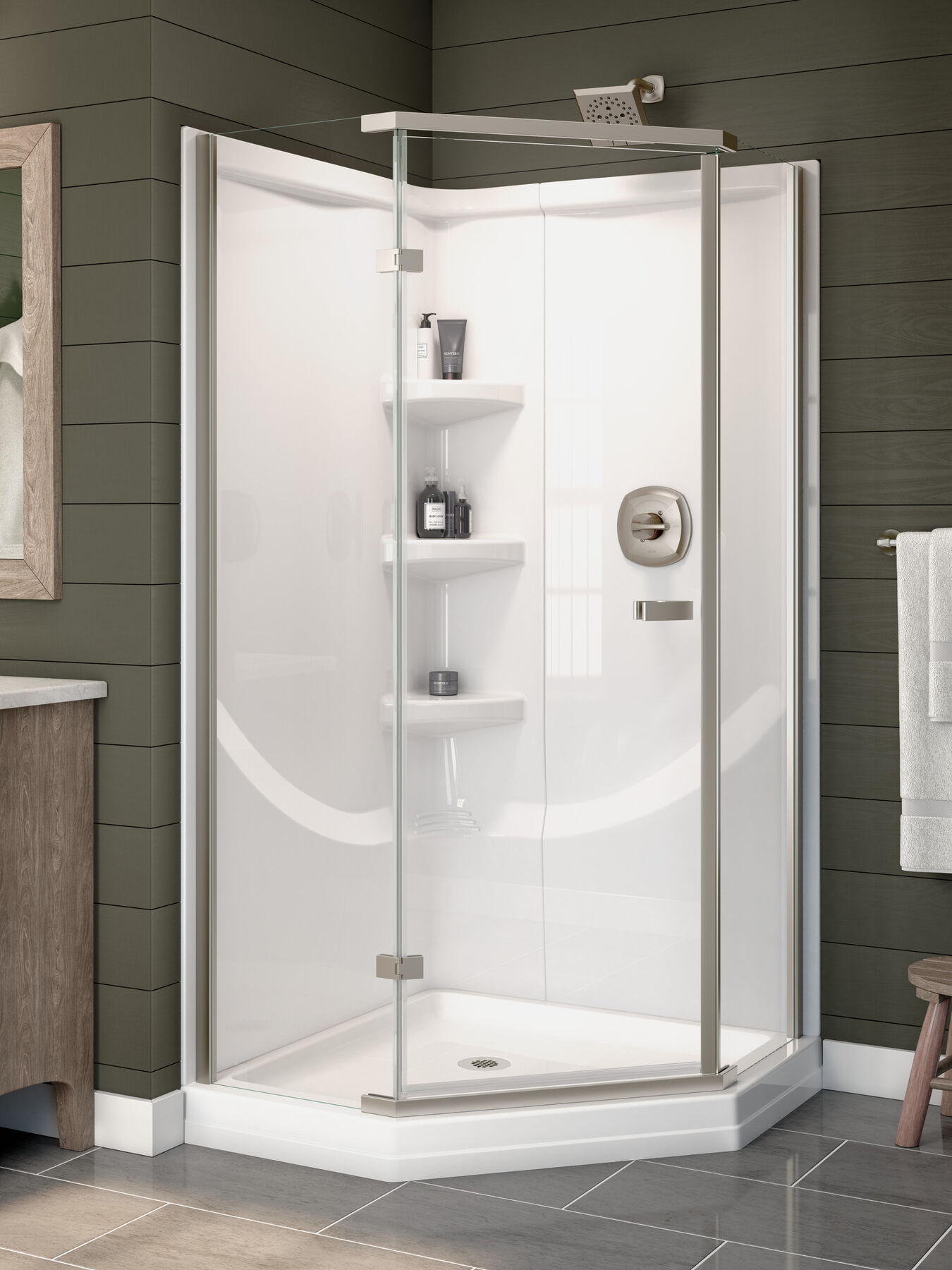 38'' DirecttoStud Corner Shower Wall Set in High Gloss White B67916