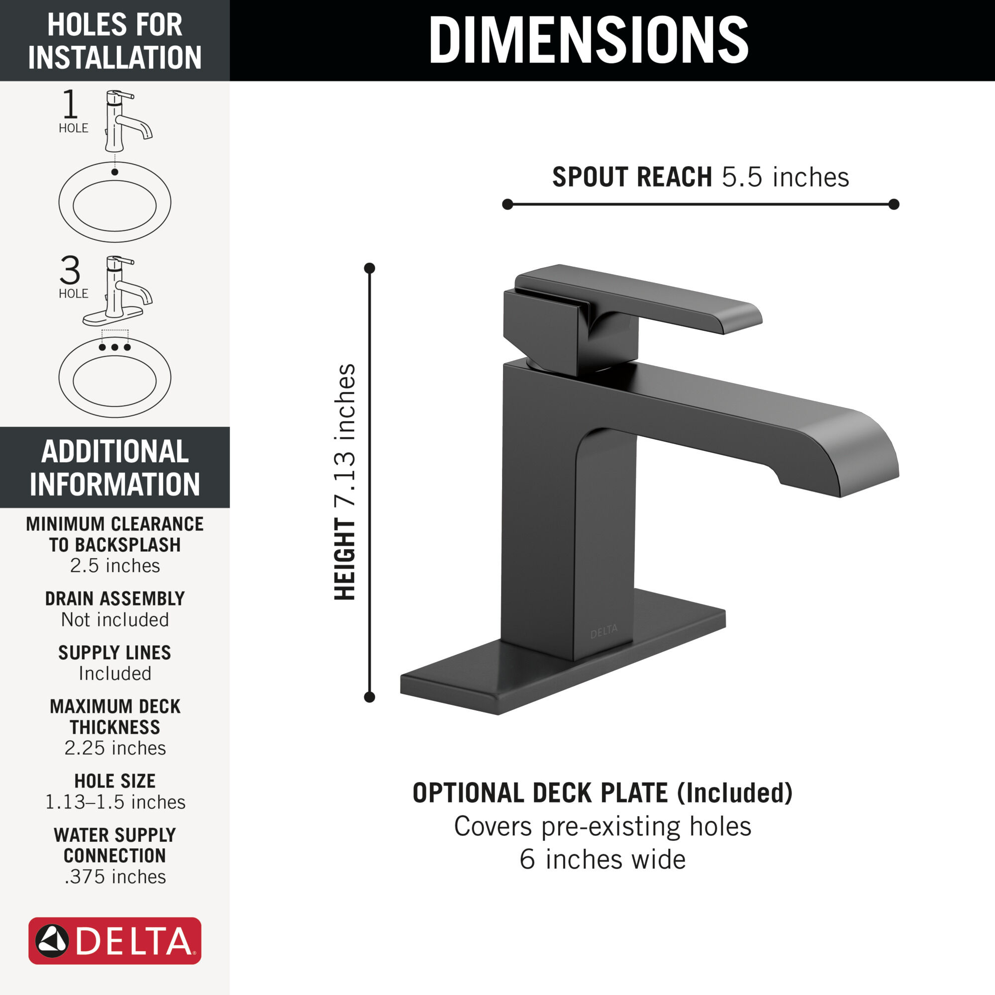 Single Handle Bathroom Faucet in Matte Black 567LF-BLLPU | Delta
