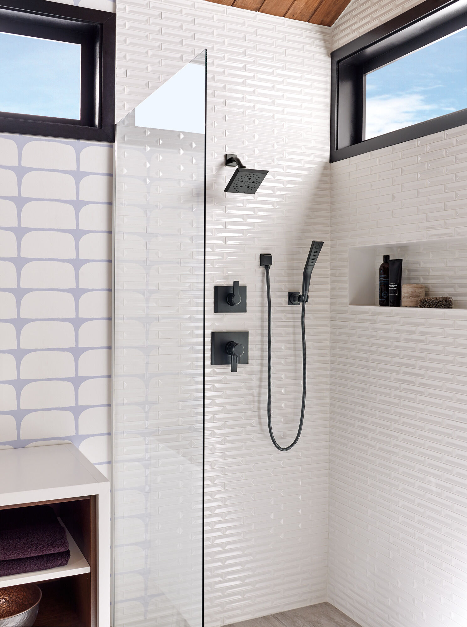 Square Black Showerhead Hand Shower Bathroom HandHeld Shower Brass Wall Elbow 