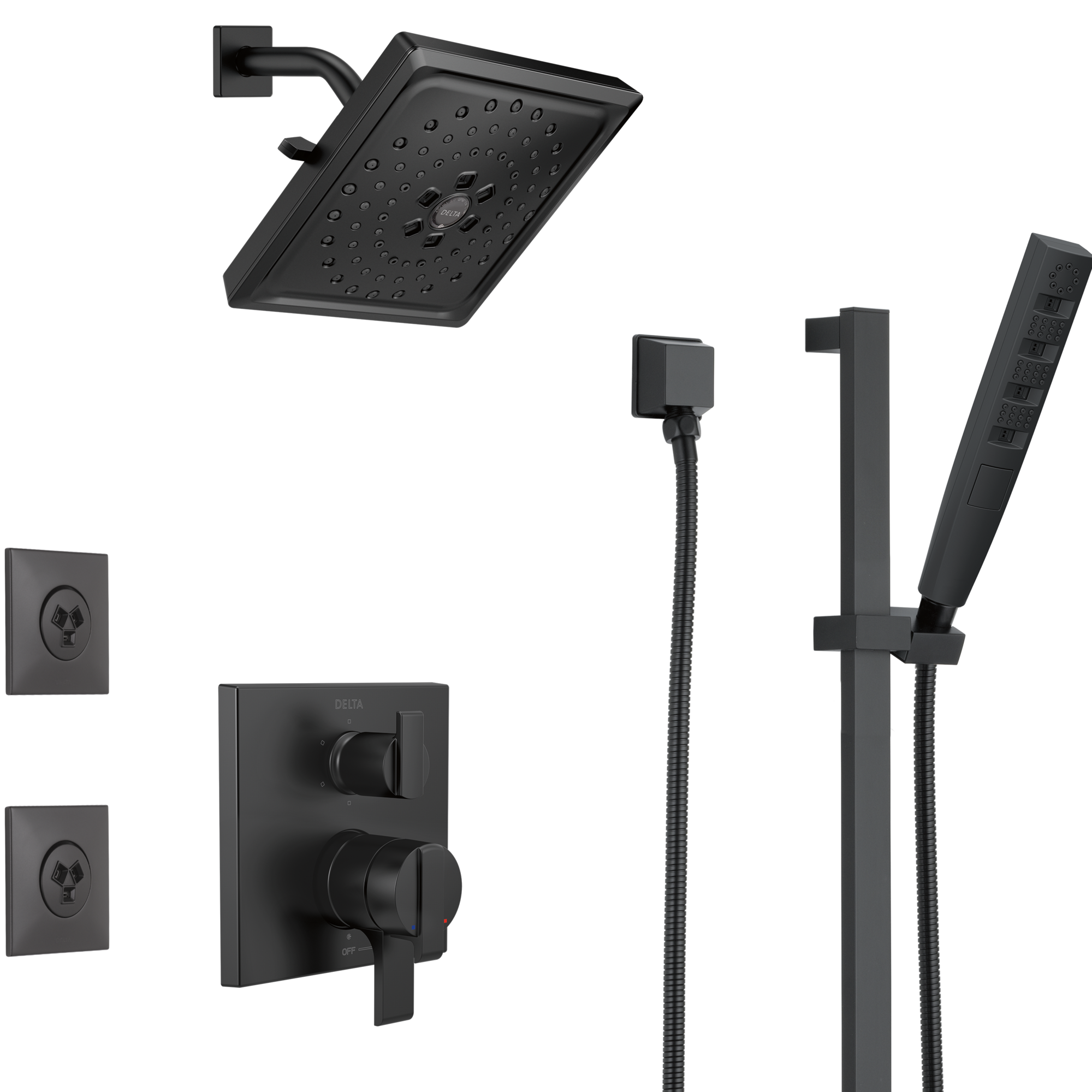 Delta Duschkopf Kinetic PowerDrench – Schwarz, 3 Sprühoptionen, H2Okinetic Technologie, 2,0 GPM, 360° Drehbar