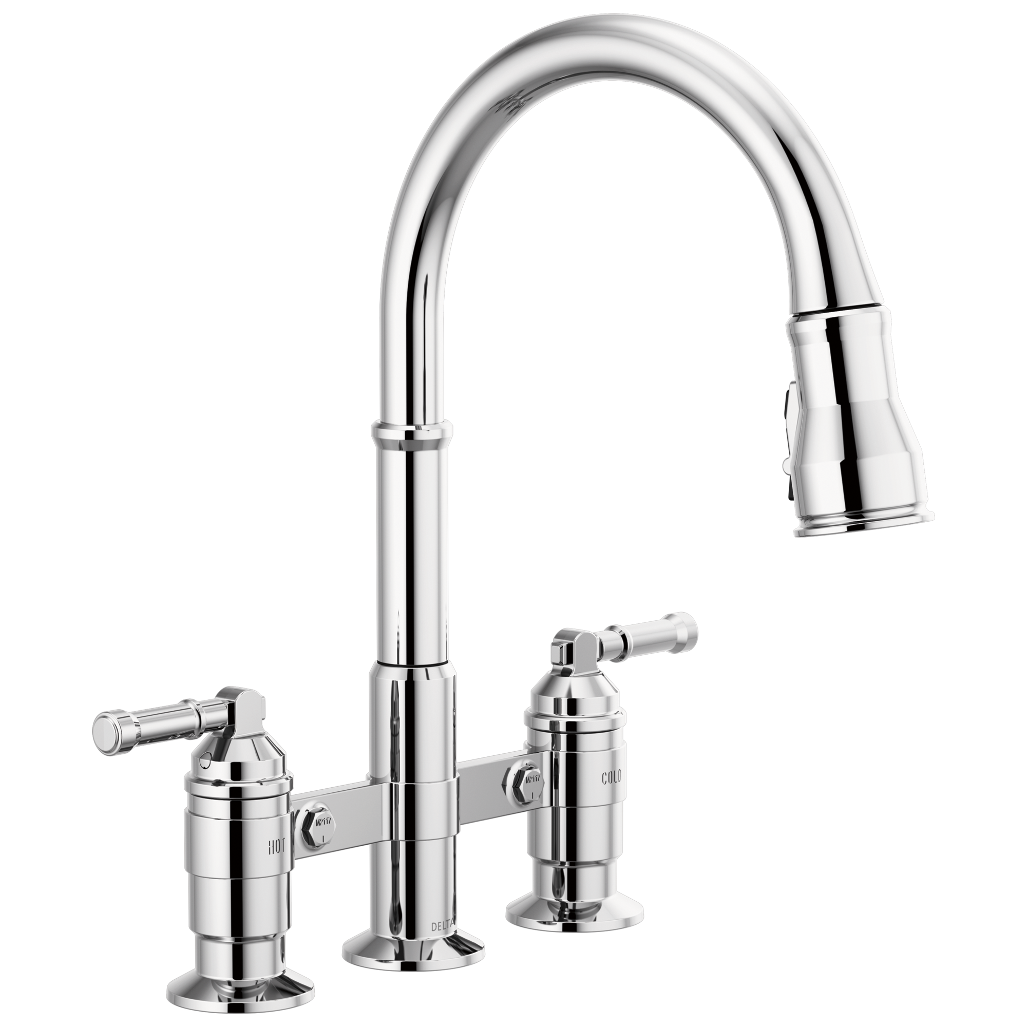 BroderickE Two Handle Pull-Down Bridge Kitchen Faucet - Chrome