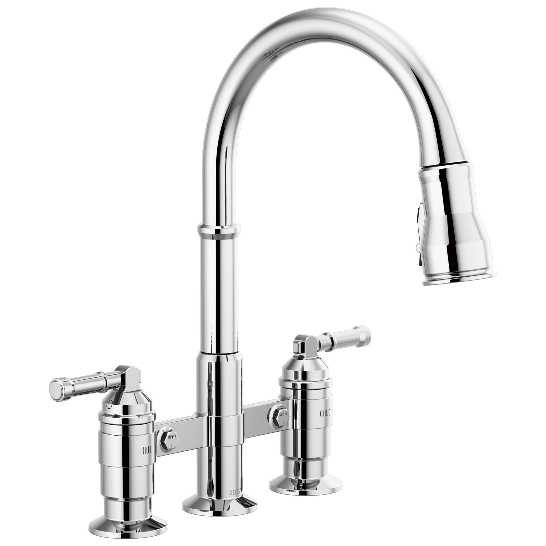 Two Handle Pull-Down Bridge Kitchen Faucet in Chrome 2390L-DST