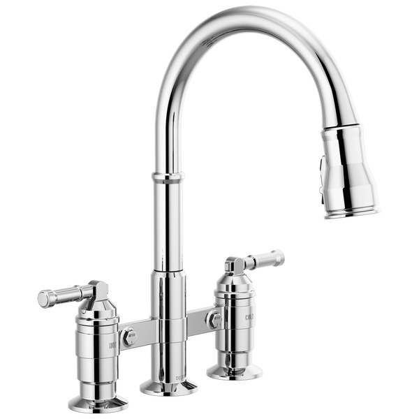 Two Handle Pull-Down Bridge Kitchen Faucet in Chrome 2390L-DST
