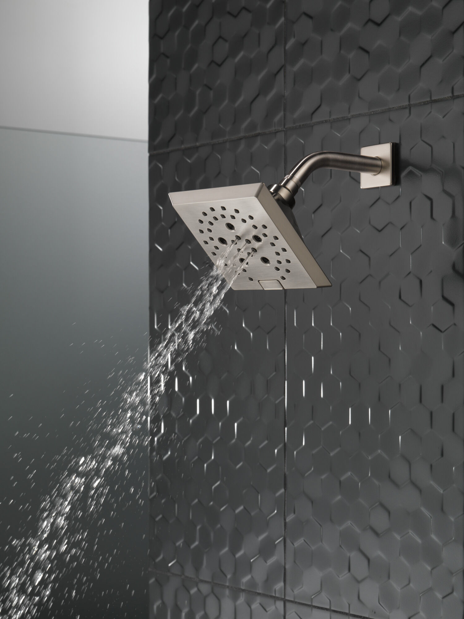 H2Okinetic® 5-Setting Angular Modern Raincan Shower Head in