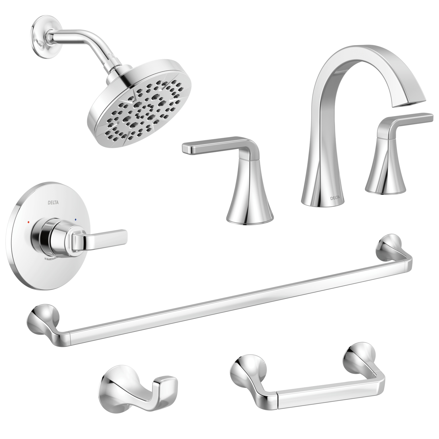 Widespread Lavatory Faucet with 14 Series Shower Trim and Bathroom Accessories Bundle