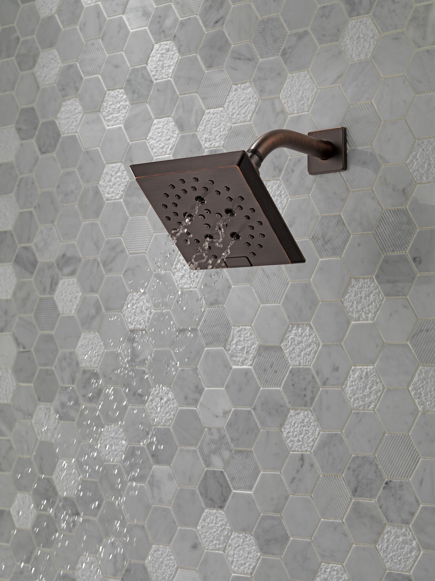 H2Okinetic® 5-Setting Angular Modern Raincan Shower Head in