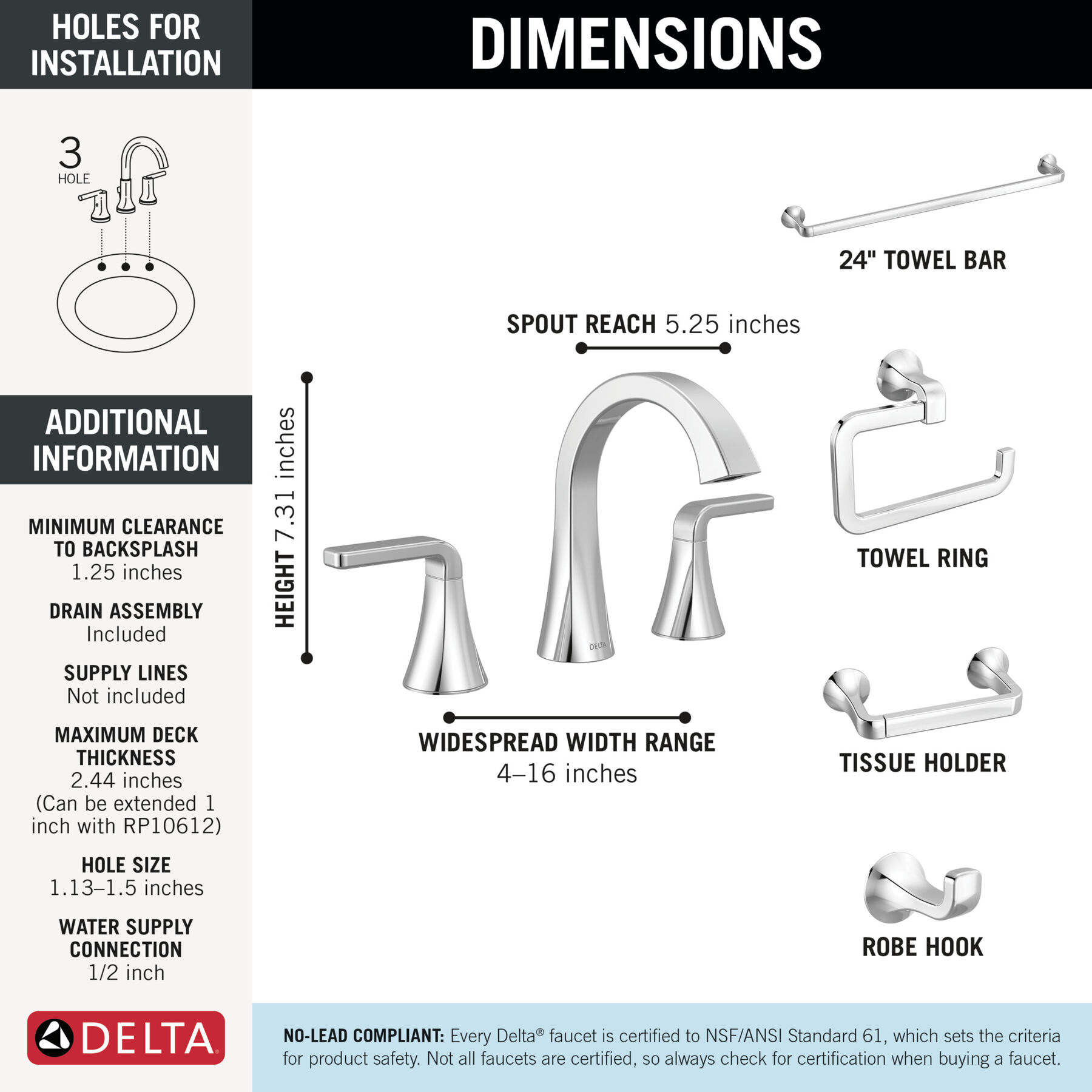 Widespread Lavatory Faucet with 14 Series Tub Shower Trim and Bathroom Accessories Bundle