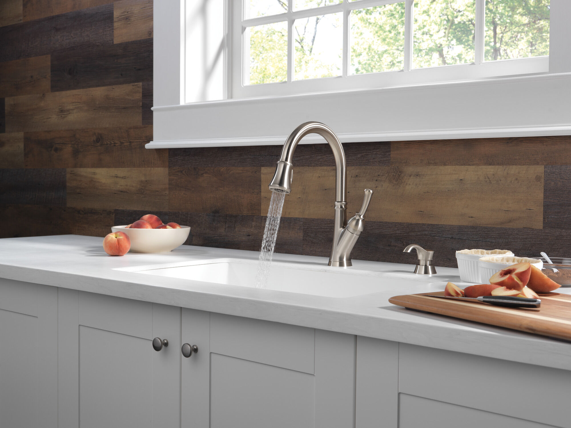 Single Handle Pull-Down Kitchen Faucet with Soap Dispenser and