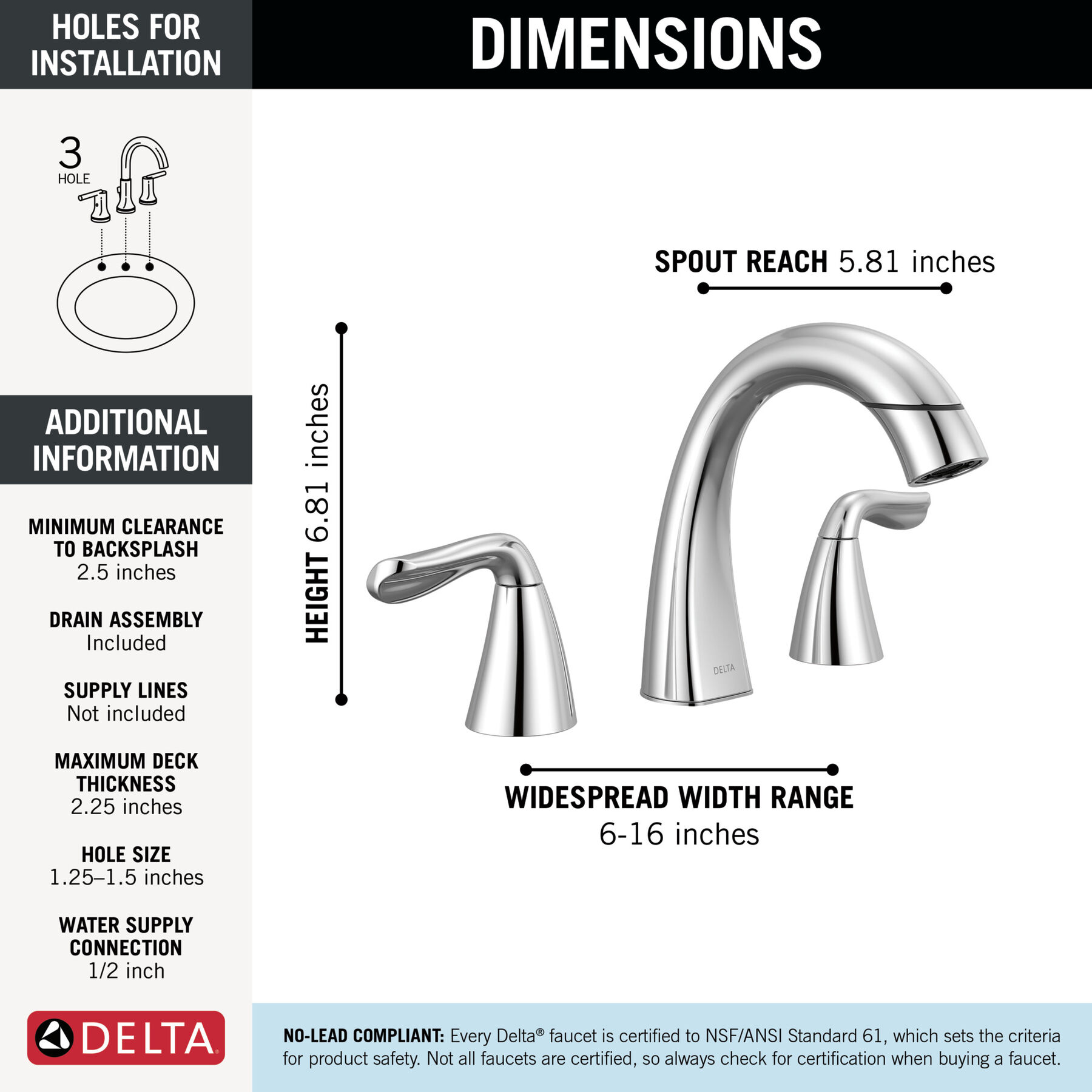 Two Handle Widespread Pull-Down Bathroom Faucet in Chrome — thumbnail 3