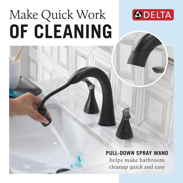 Two Handle Widespread PullDown Bathroom Faucet in Matte Black 35748LF