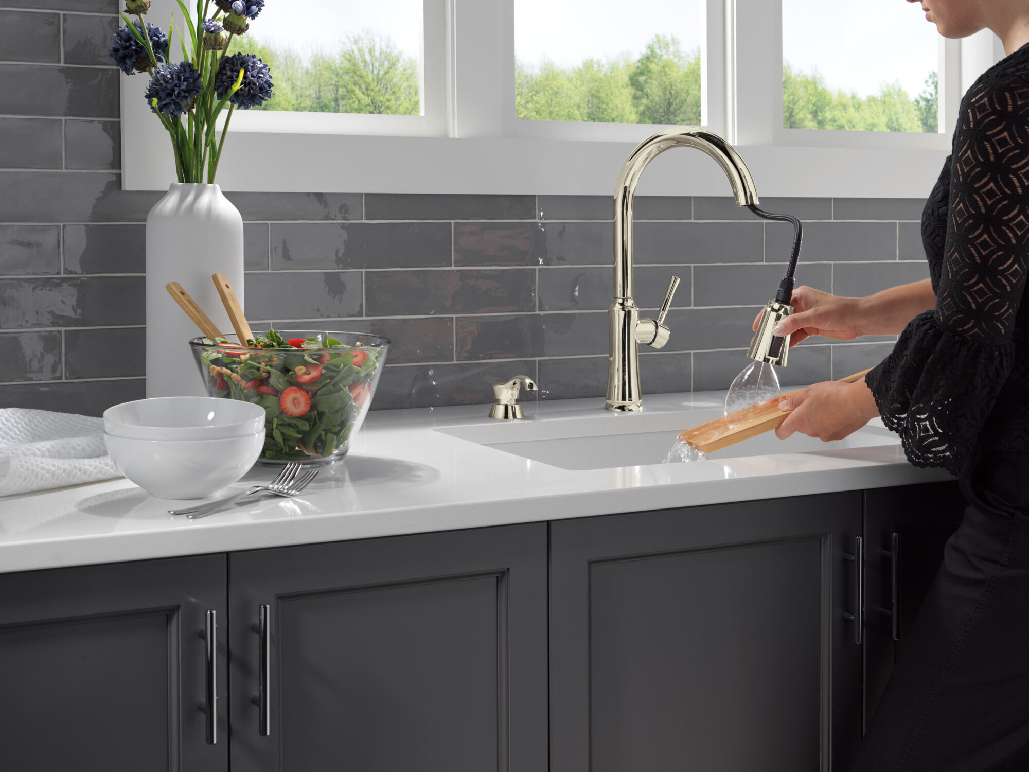 Single Handle Pull-Down Kitchen Faucet with Soap Dispenser and