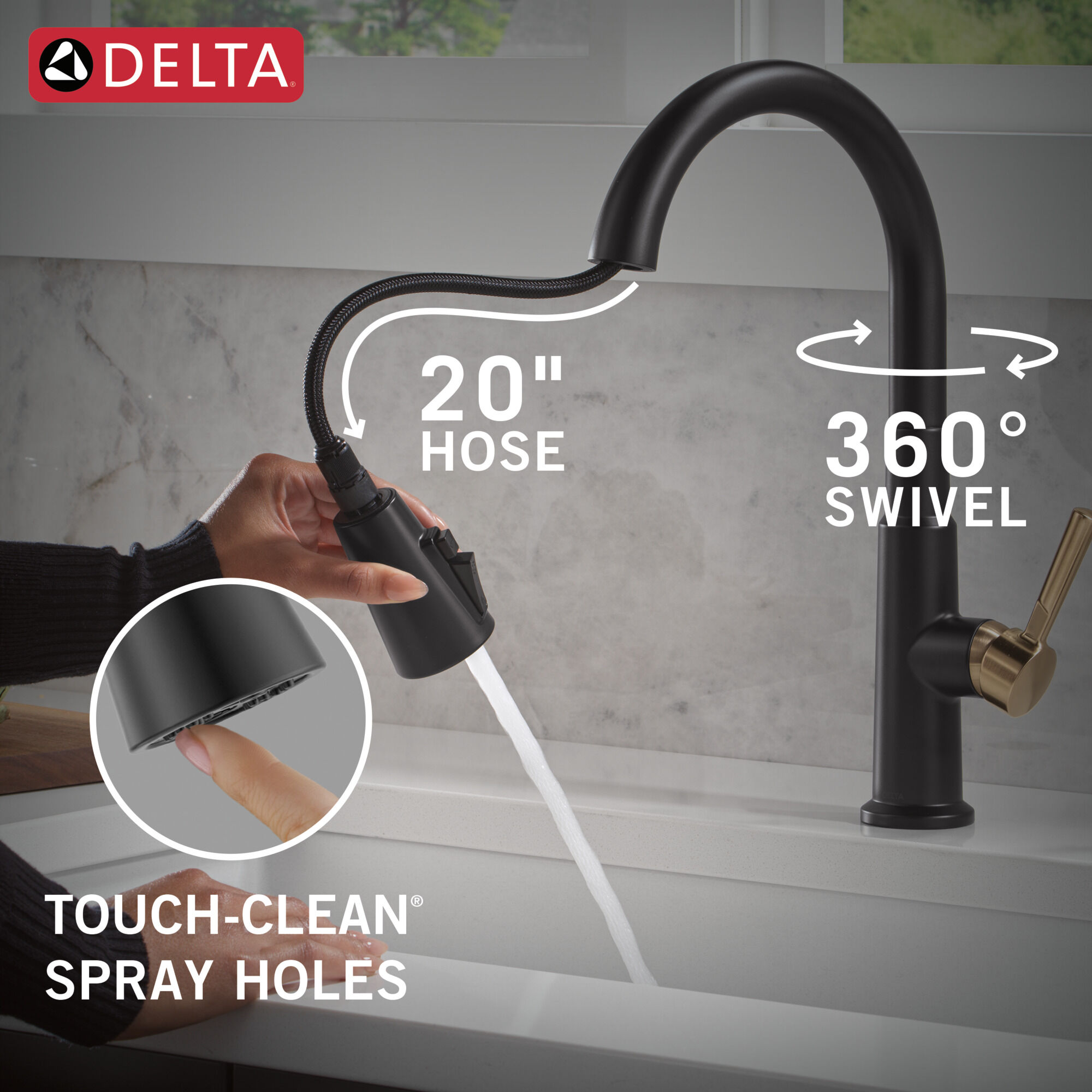 DELTA ヴィルトゥオーサ ブラック Single-Handle Pull-Down Kitchen Faucet in Matte Black 19802Z-BL