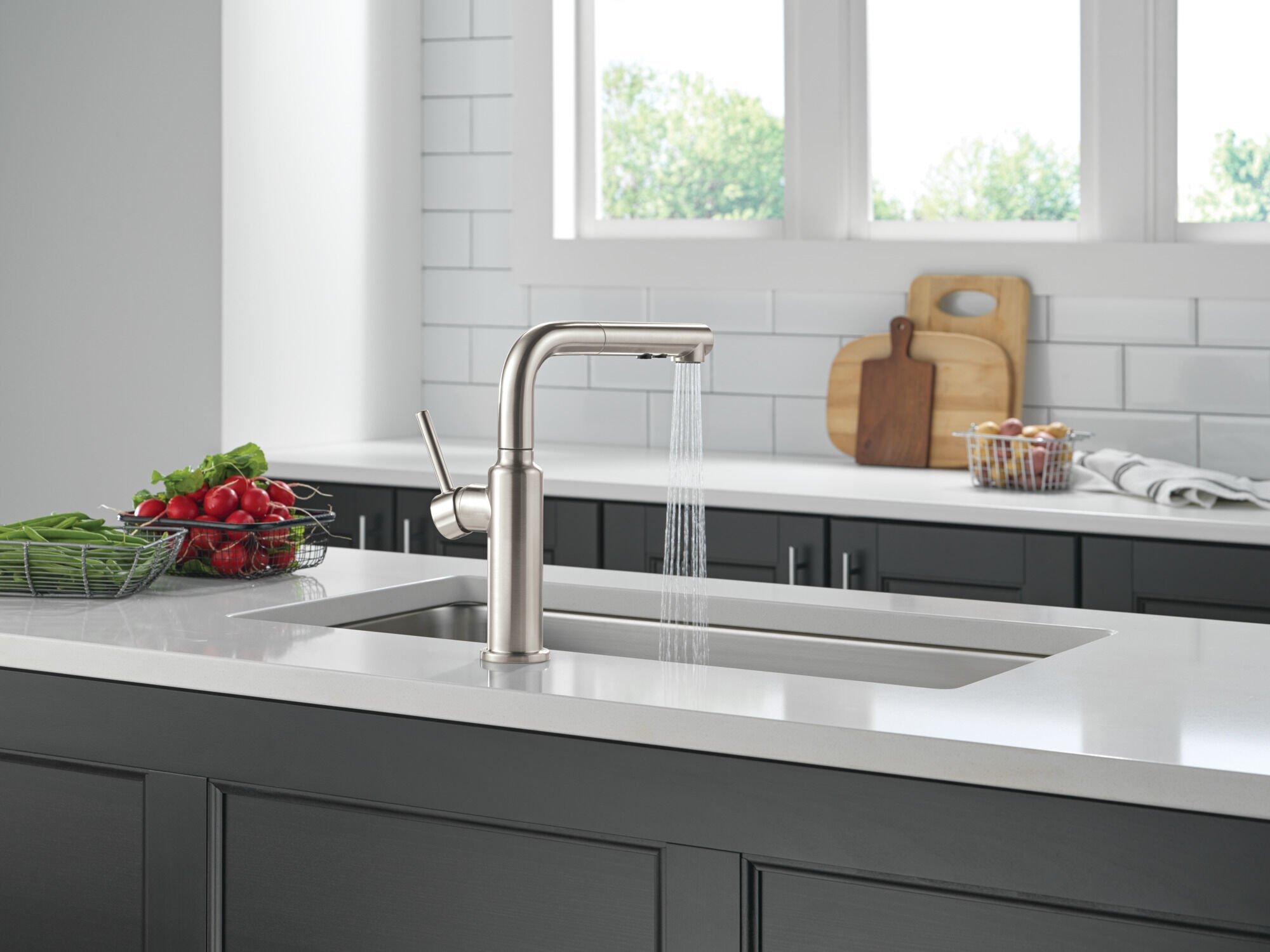 Single Handle Pull-Out Kitchen Faucet in Stainless 16879-SS-DST