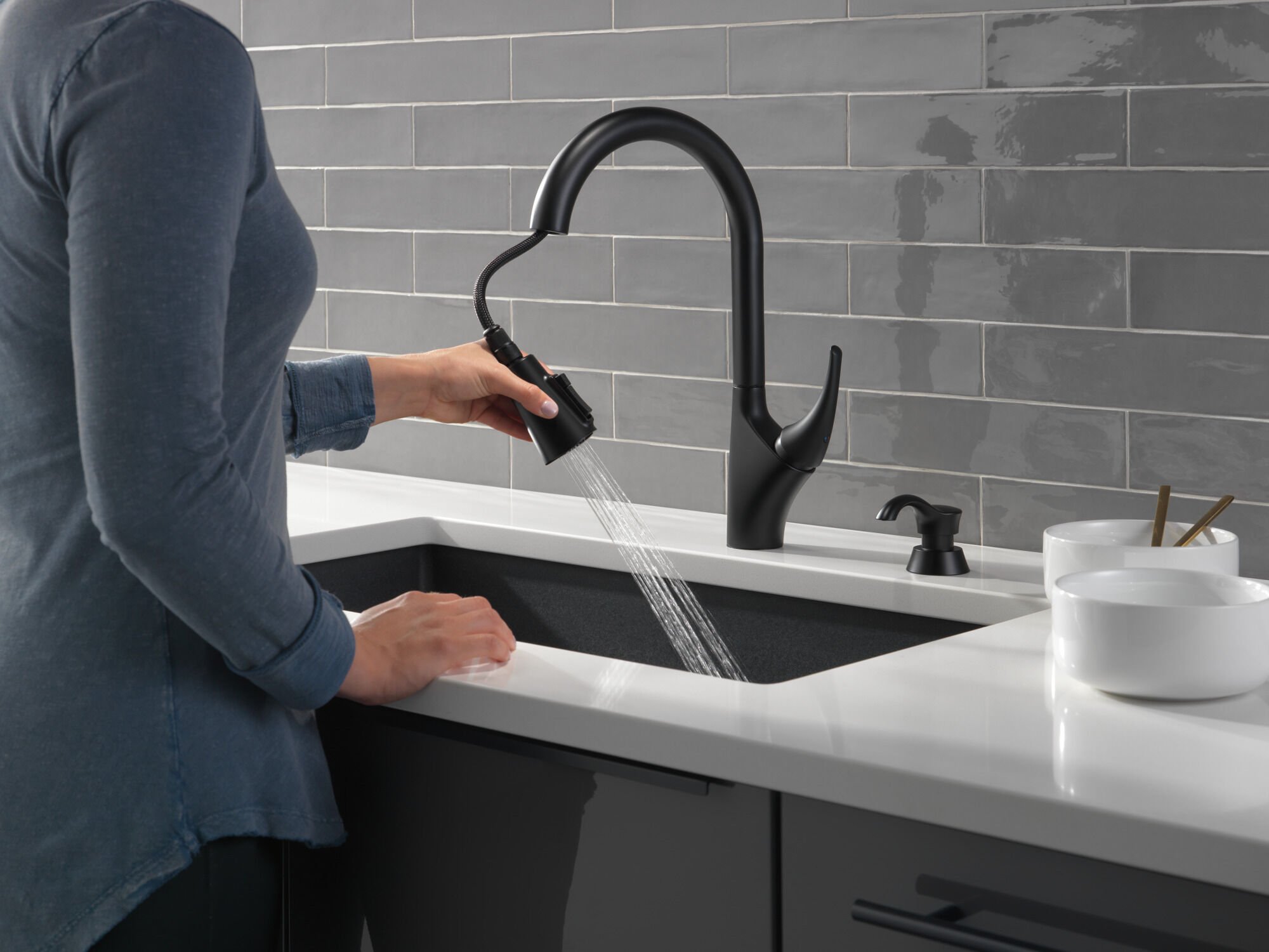 Single Handle Pull-Down Kitchen Faucet with Soap Dispenser and