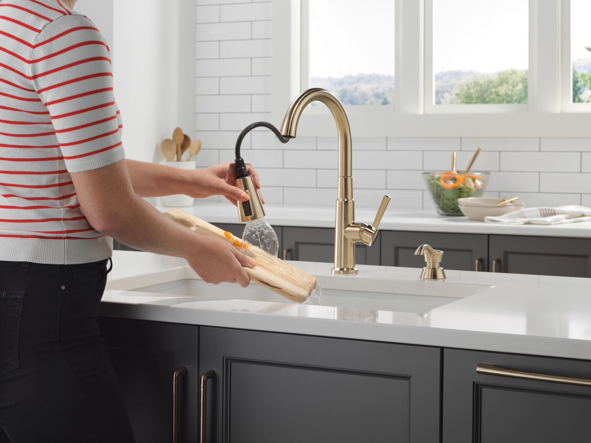 Single Handle Pull-Down Kitchen Faucet with Soap Dispenser and