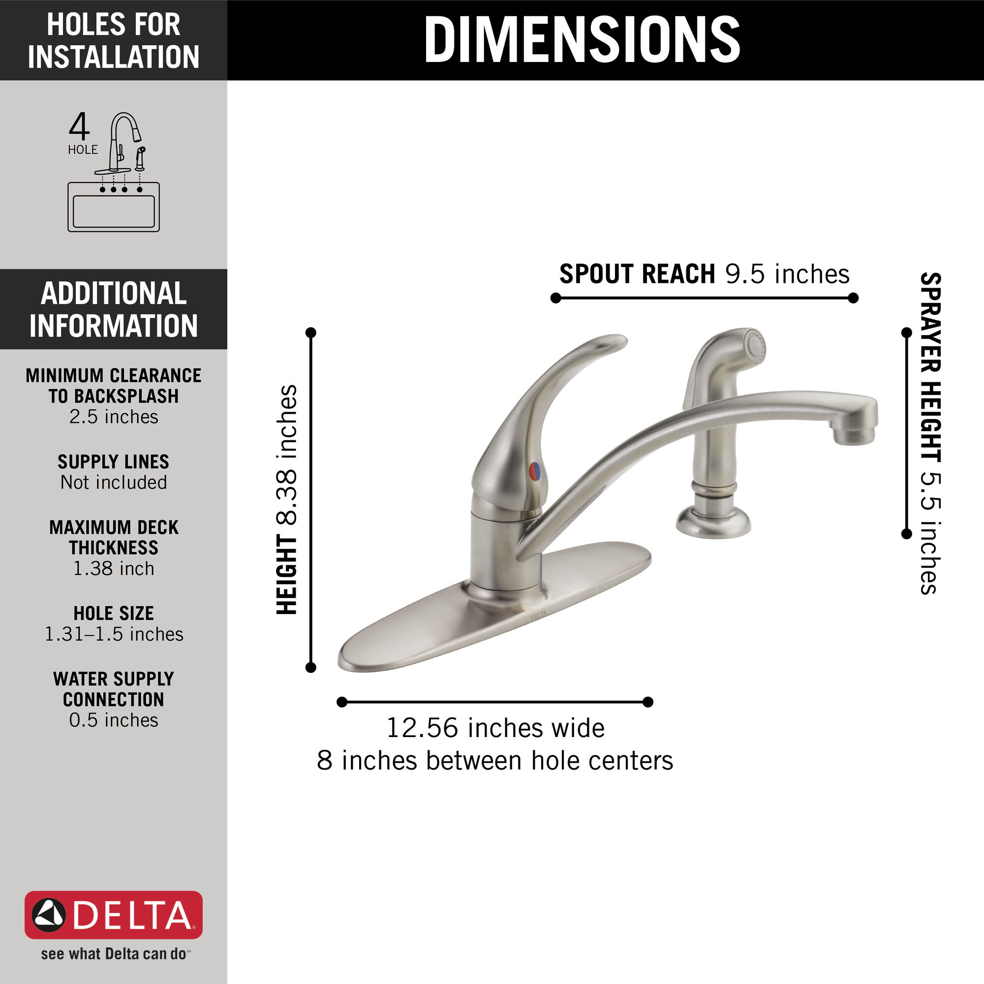 Delta Faucet Foundations Kitchen Faucet with Side Sprayer, Chrome Kitchen  Sink Faucet, Single Handle Kitchen Faucet, Chrome B4410LF キッチン