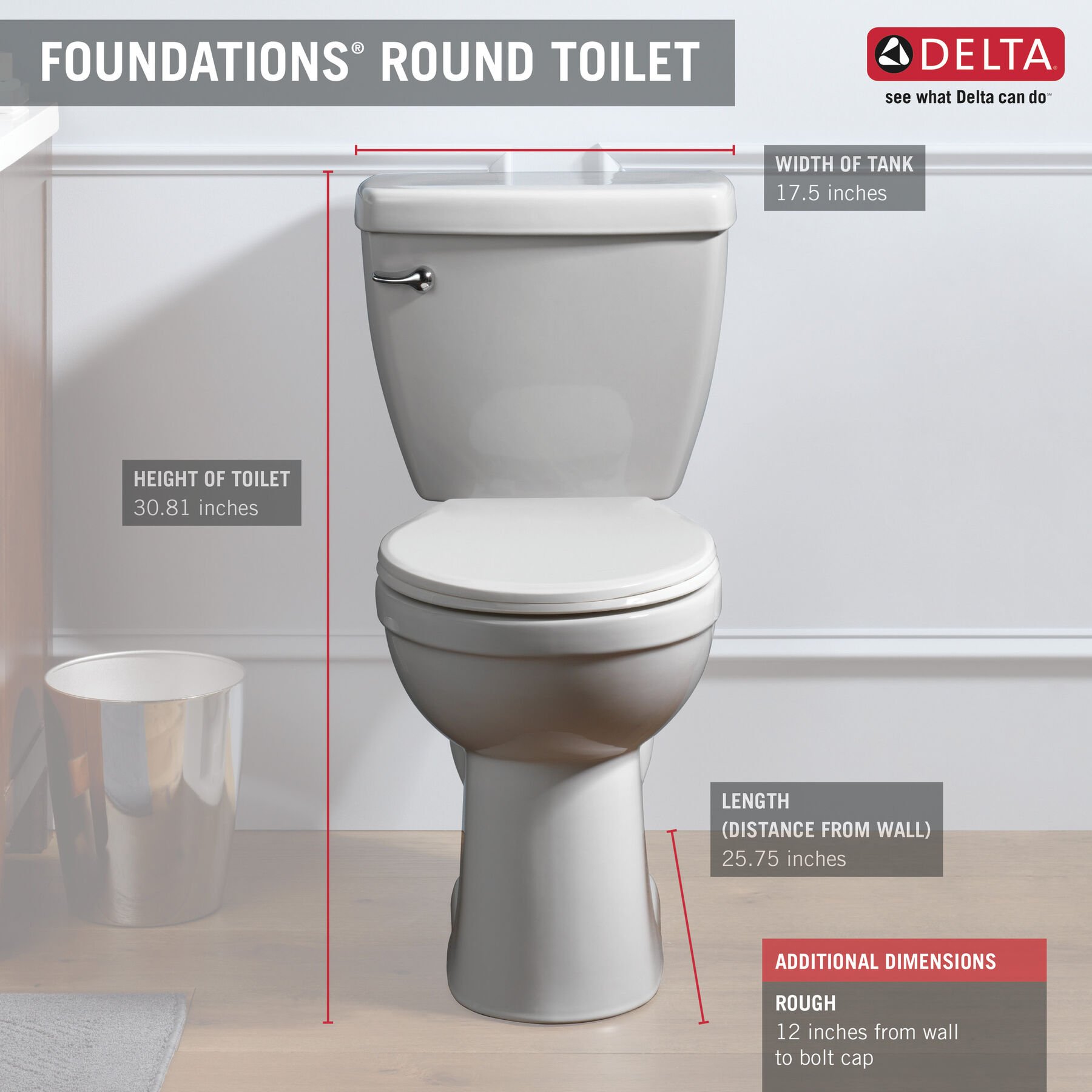 Round Front Toilet in White C41913WH Delta Faucet