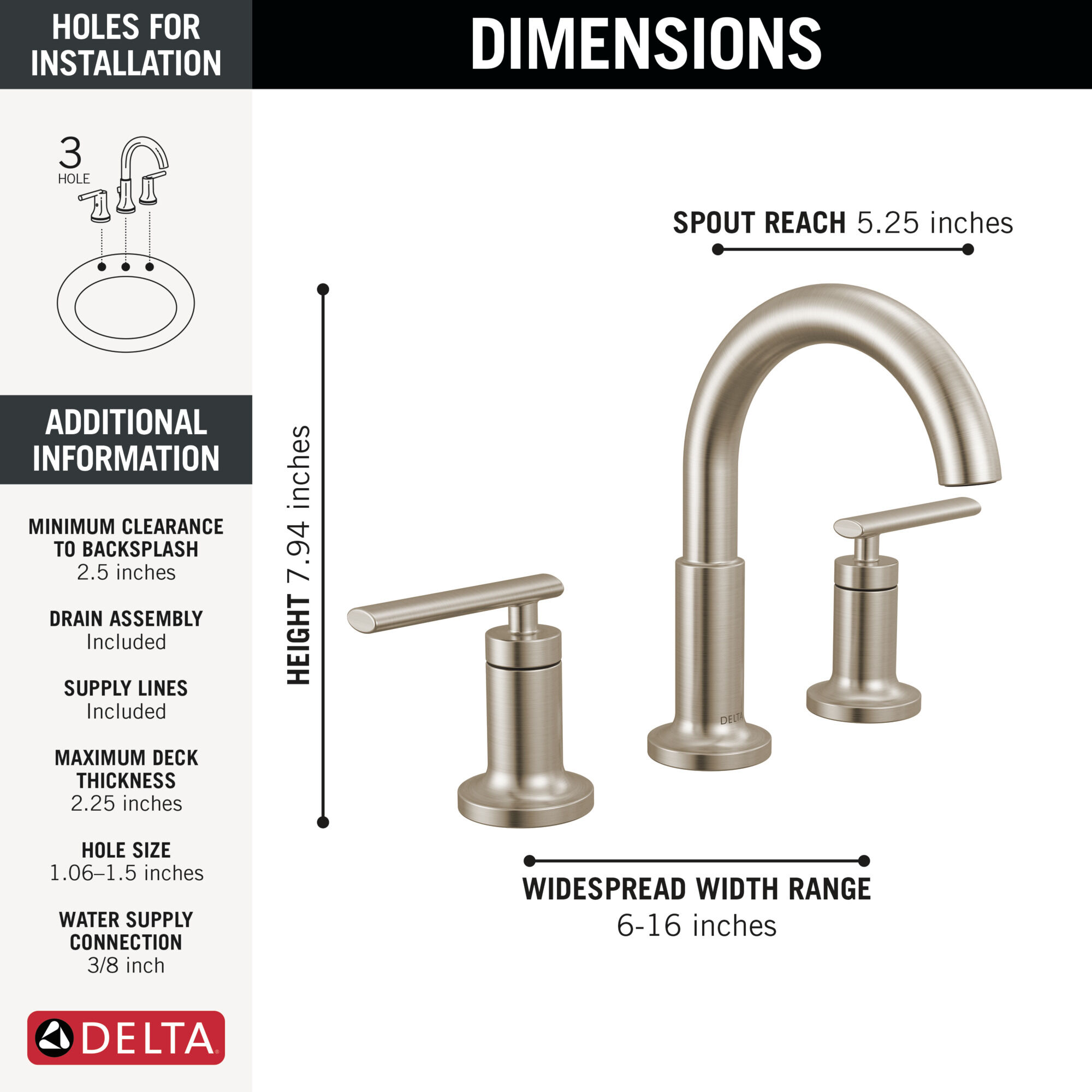 Two Handle Widespread Bathroom Faucet in Stainless 35442-SSMPU-DST