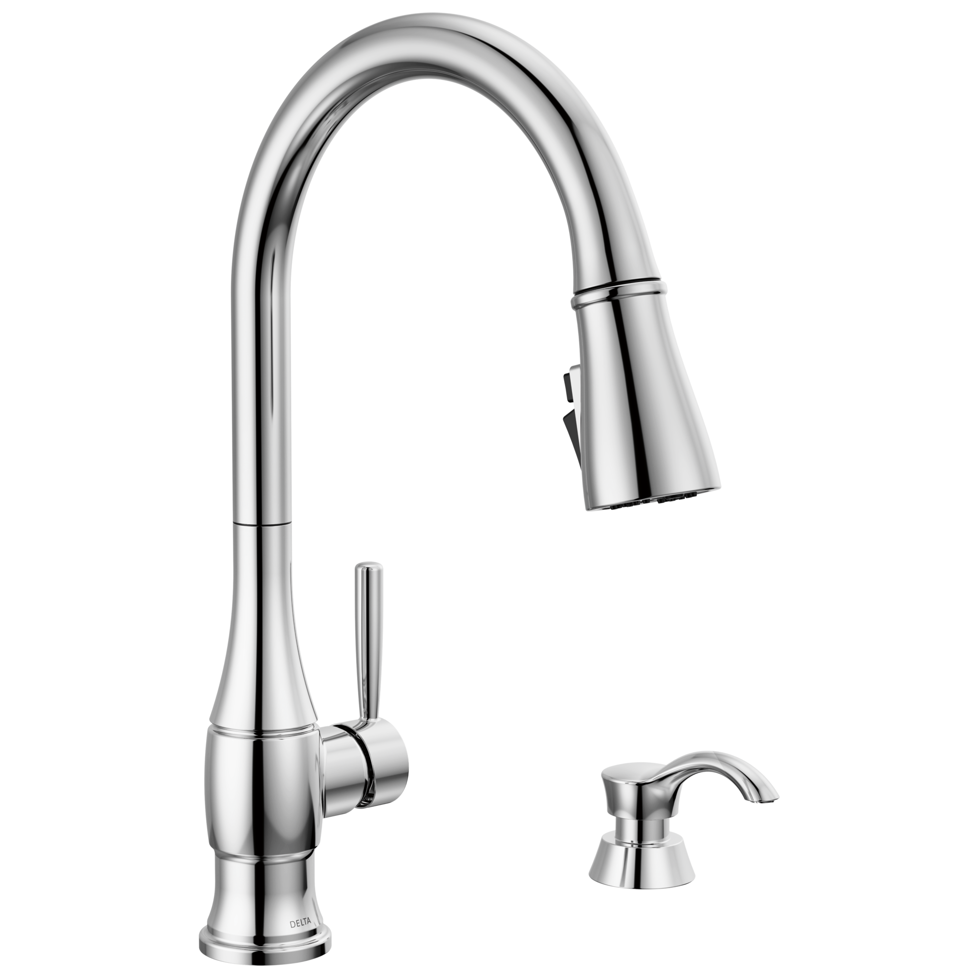 HazelwoodE Single Handle Pull-Down Kitchen Faucet with Soap Dispenser and ShieldSpray Technology - Chrome