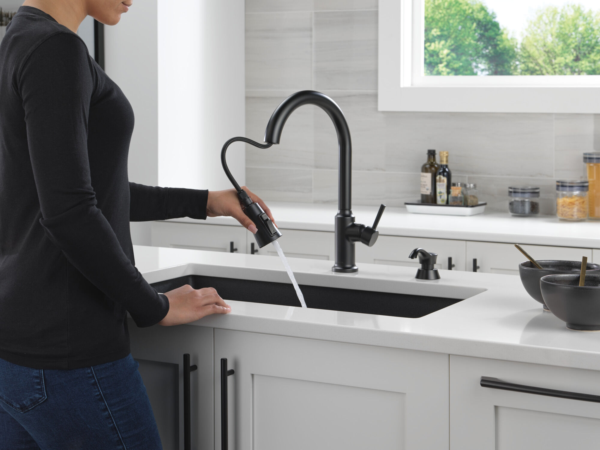 Single Handle Pull-Down Kitchen Faucet with Soap Dispenser and