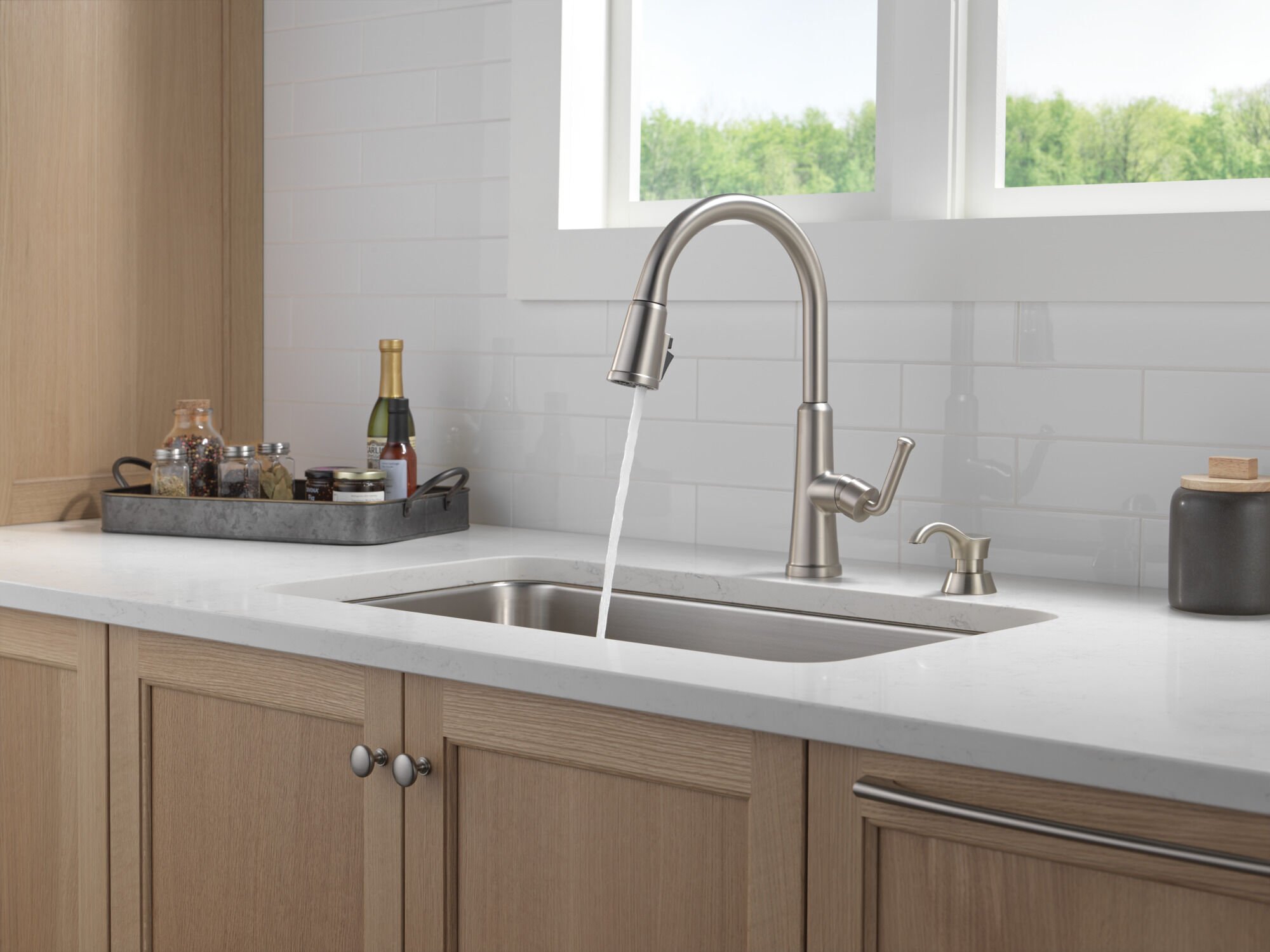 Single Handle Pull-Down Kitchen Faucet with Soap Dispenser and