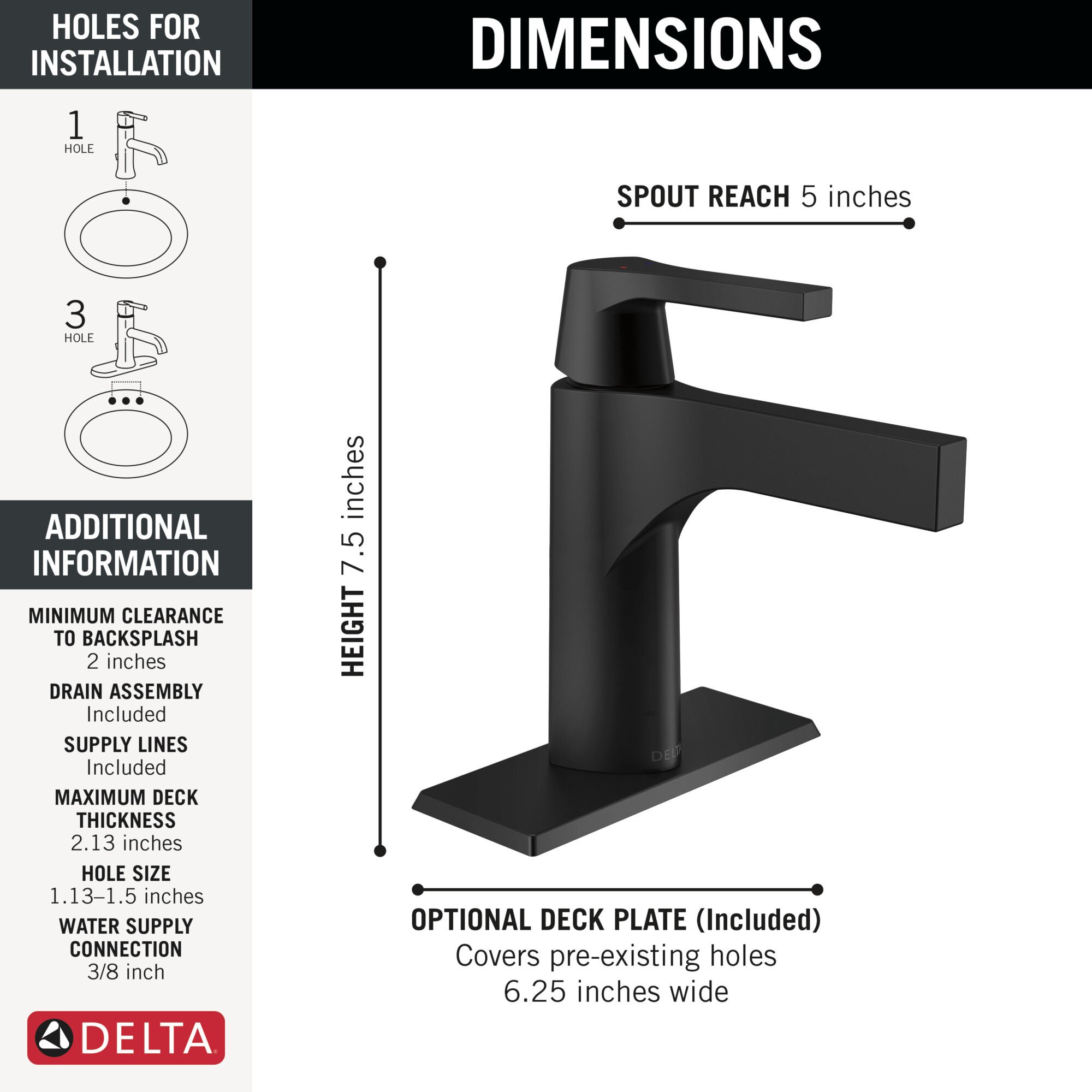 Single Handle Bathroom Faucet in Matte Black 574-BLMPU-DST | Delta