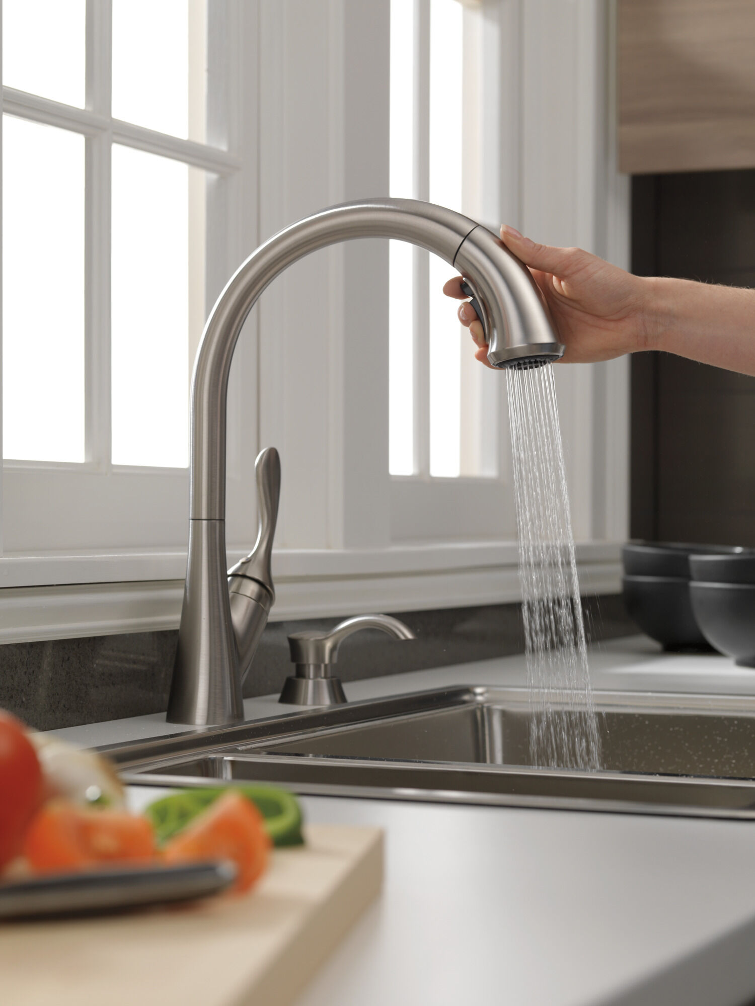 Single Handle Pull-Down Kitchen Faucet with Soap Dispenser and