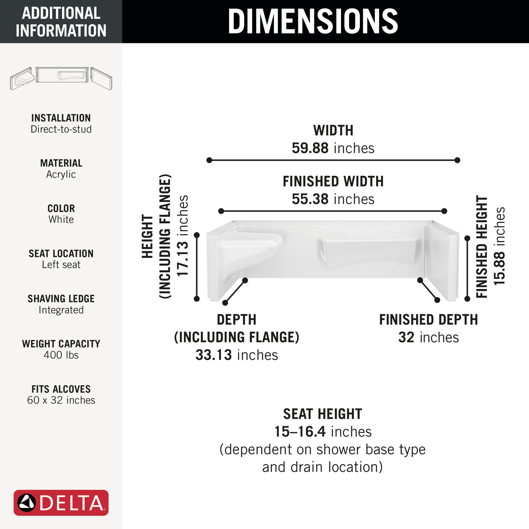 Procrylic Seated Shower Kit 60