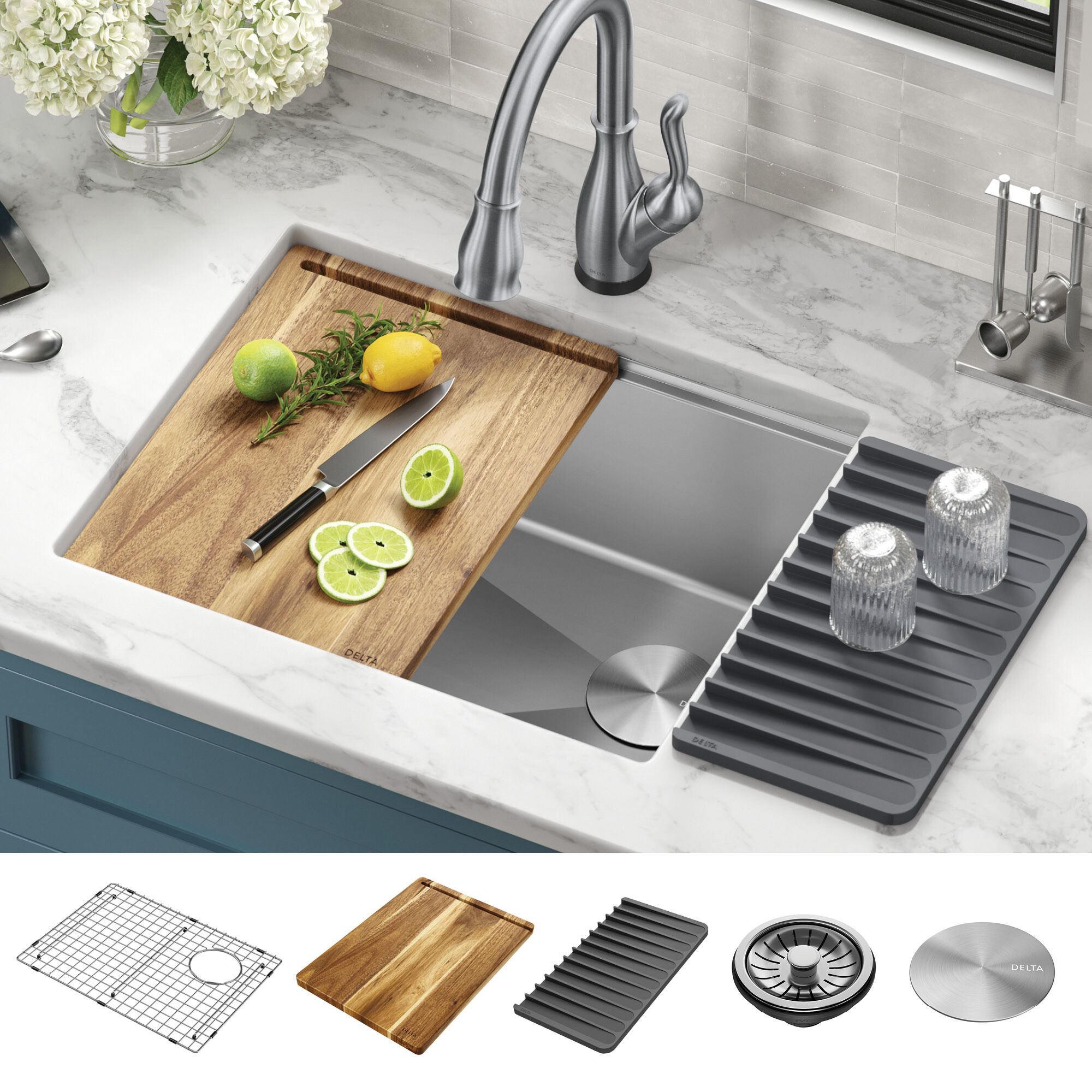 23 x 19 Inch Stainless Steel Sink X Home Undermount Kitchen Workstation Sink 16 Gauge Single Bowl with All Sink Accessories