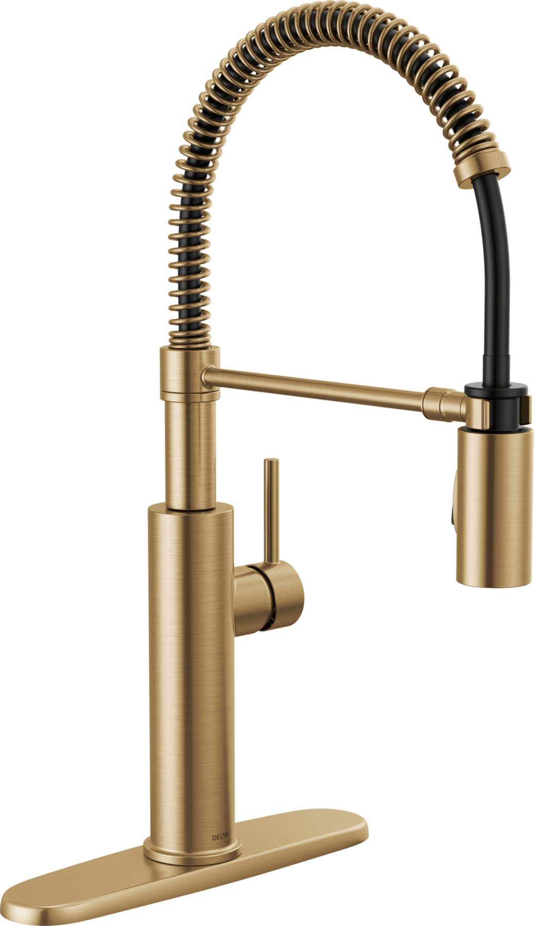 Single-Handle Pull-Down Spring Kitchen Faucet in Champagne Bronze