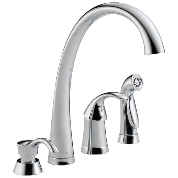 Single Handle Kitchen Faucet with Spray and Soap Dispenser in 