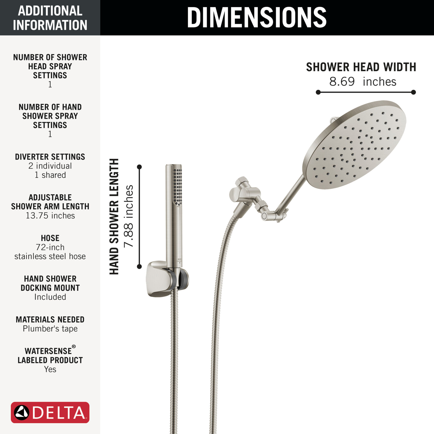 Adjustable Raincan Shower Head with Hand Shower