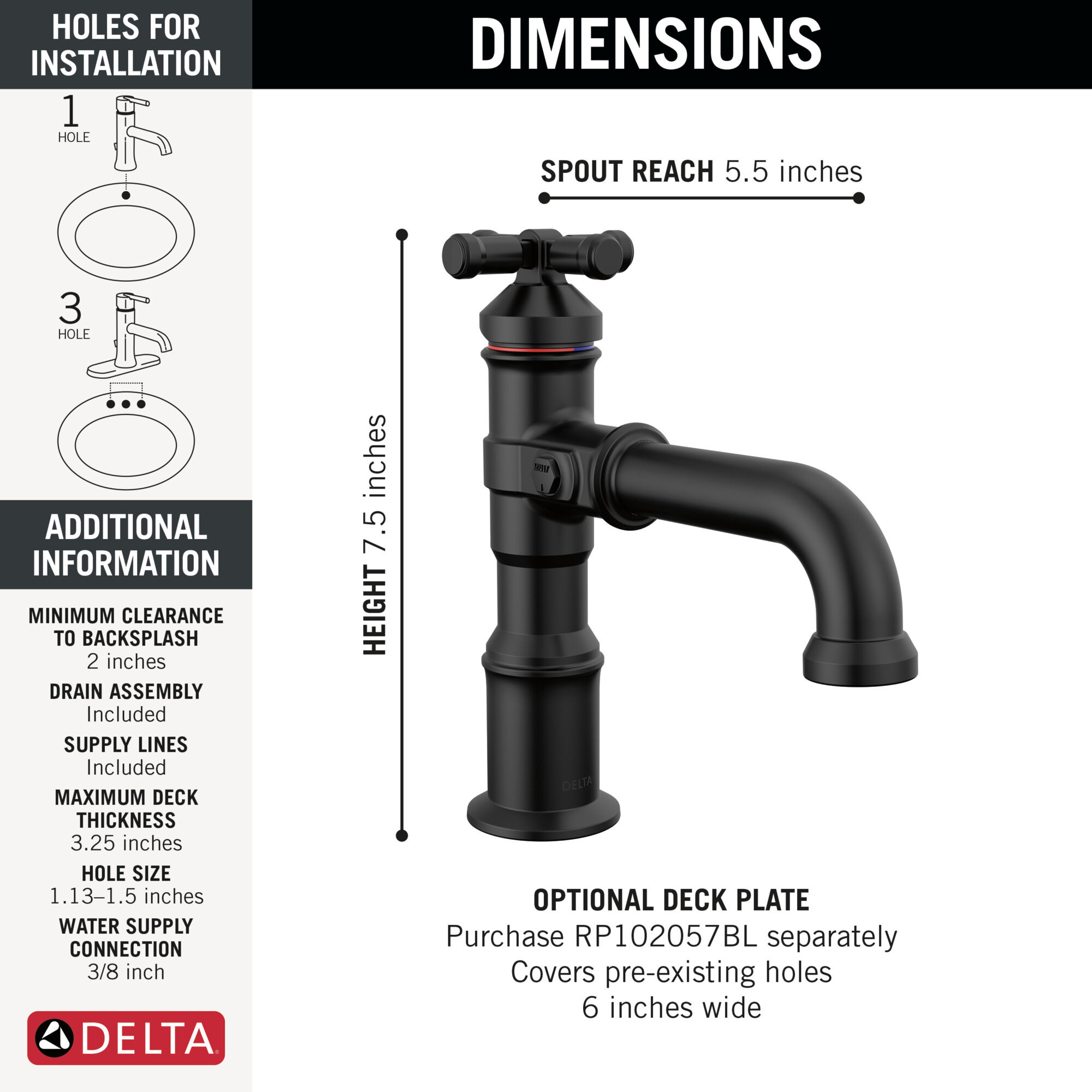 Single Handle Bathroom Faucet in Matte Black 587-BL-DST | Delta Faucet
