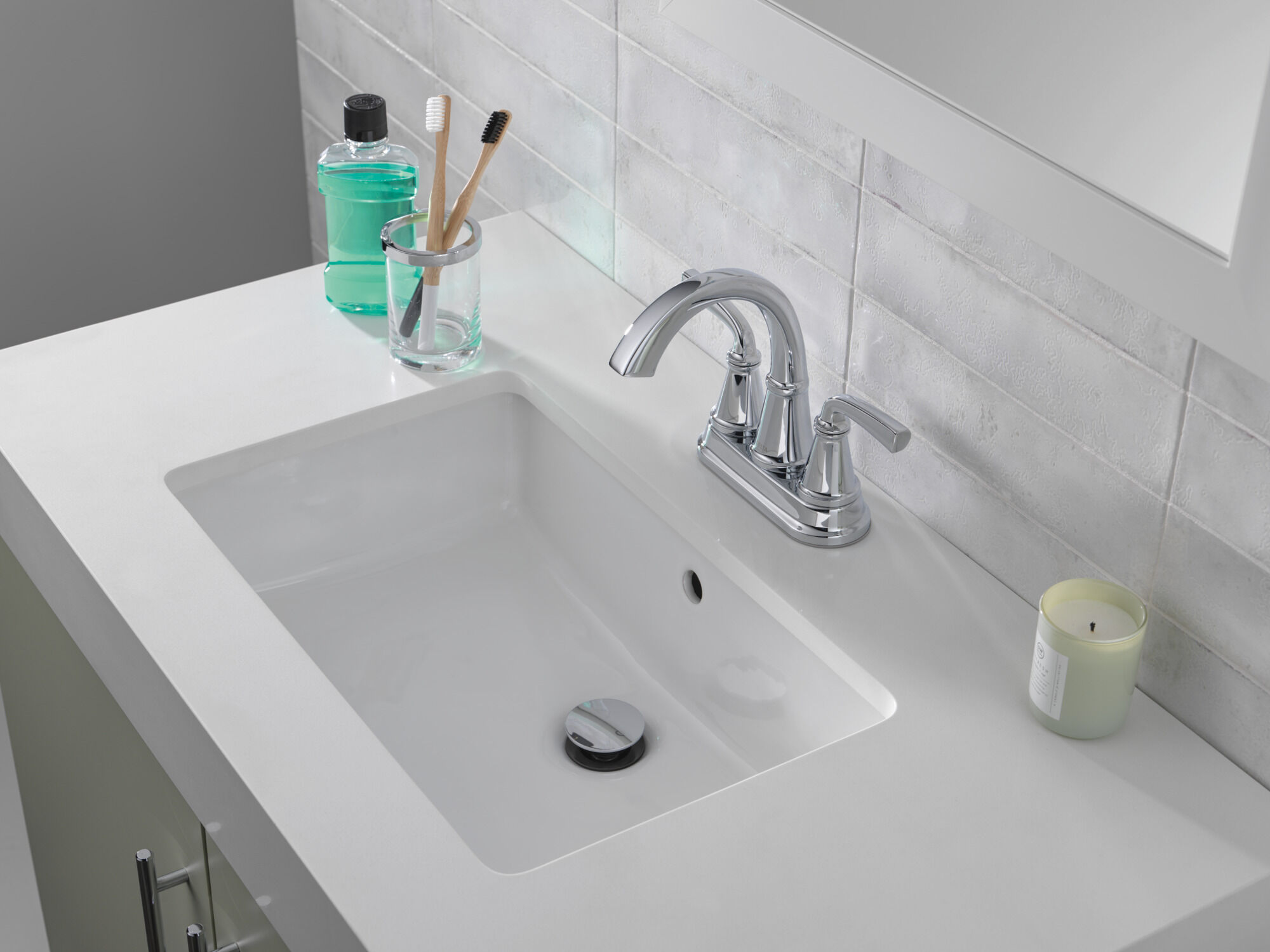 Two Handle Centerset Bath Faucet in Chrome 25864LF | Delta Faucet
