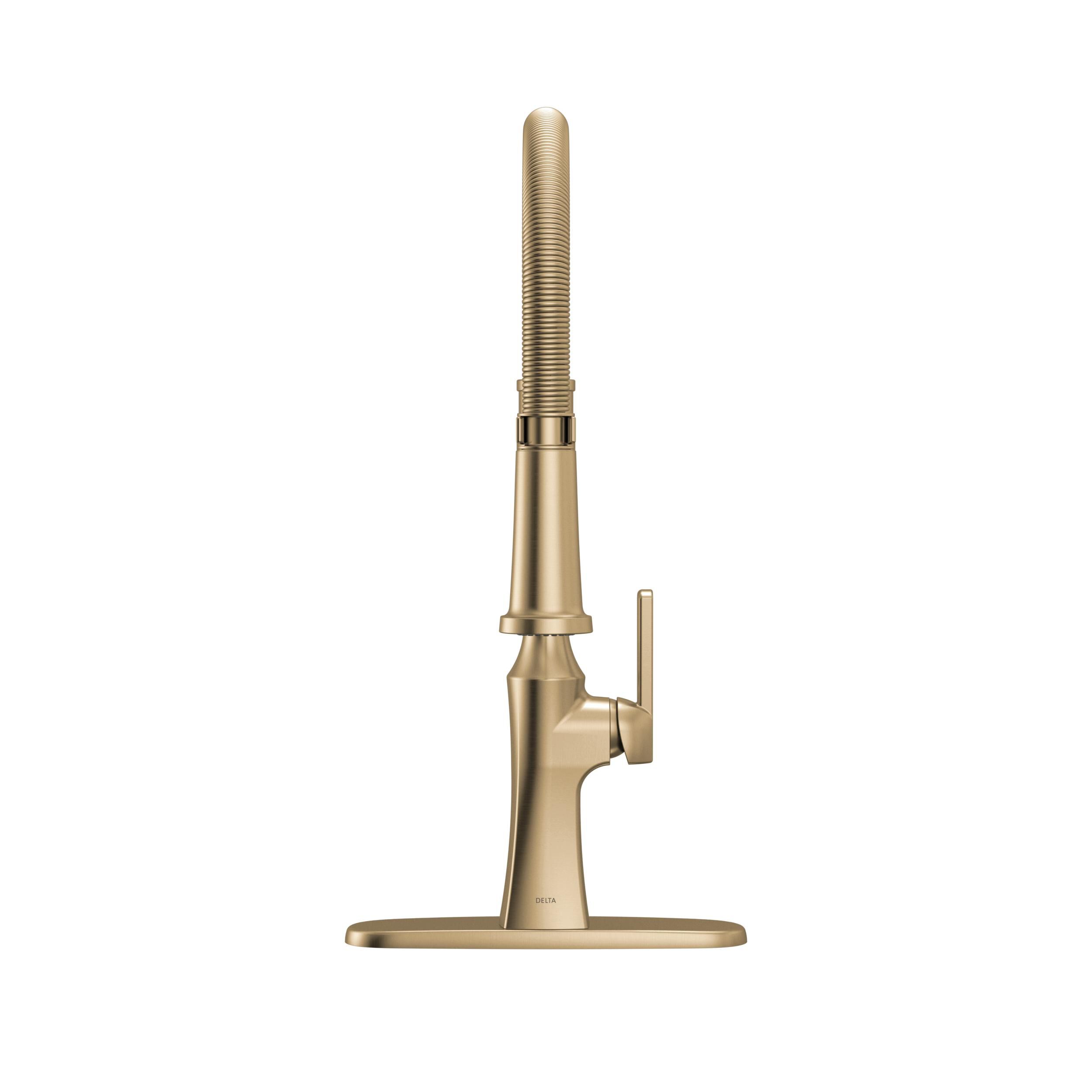 Single Handle Pull-Down Spring Kitchen Faucet in Champagne Bronze