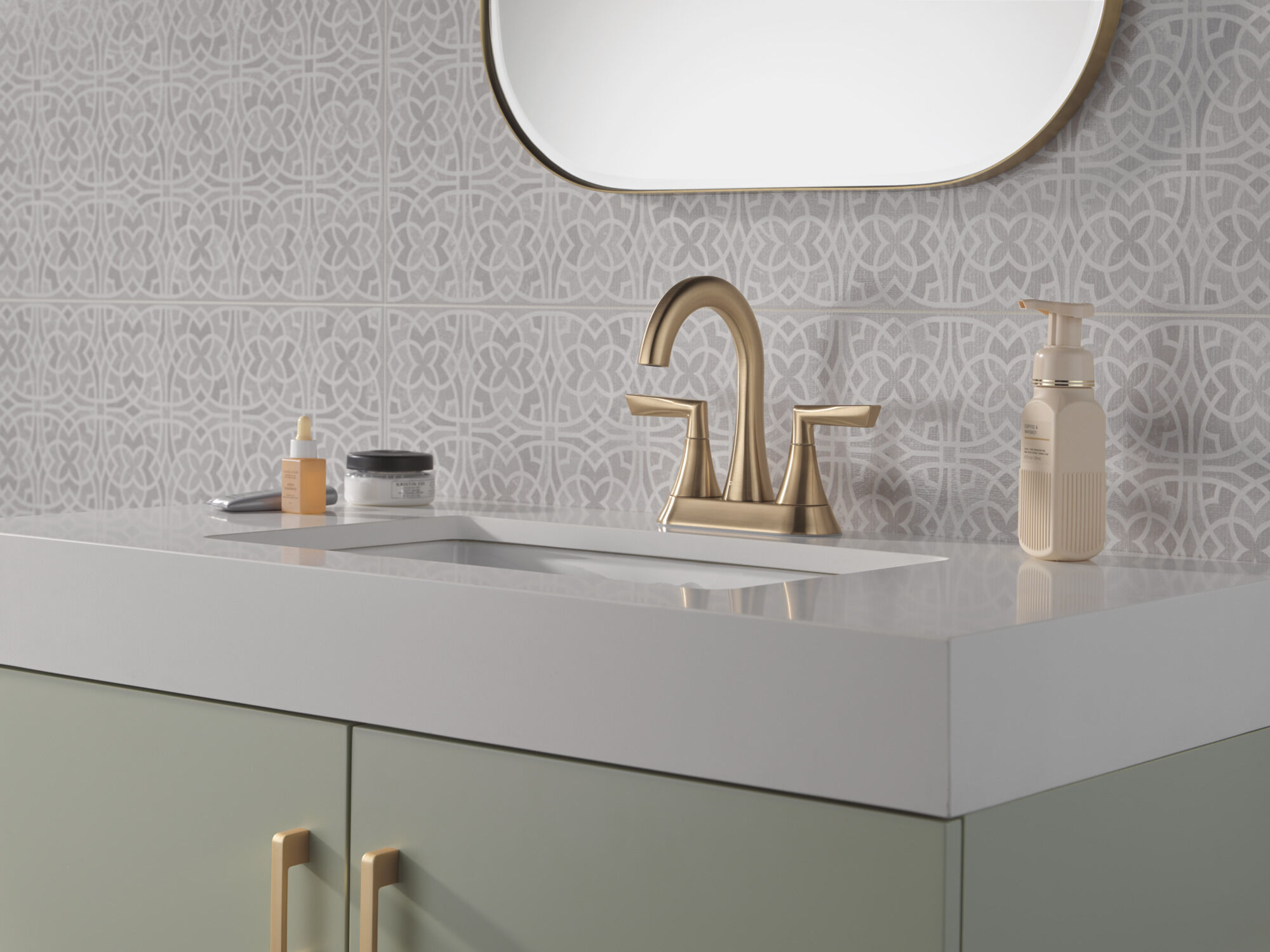 Two Handle Centerset Bathroom Faucet in Champagne Bronze 25874LF