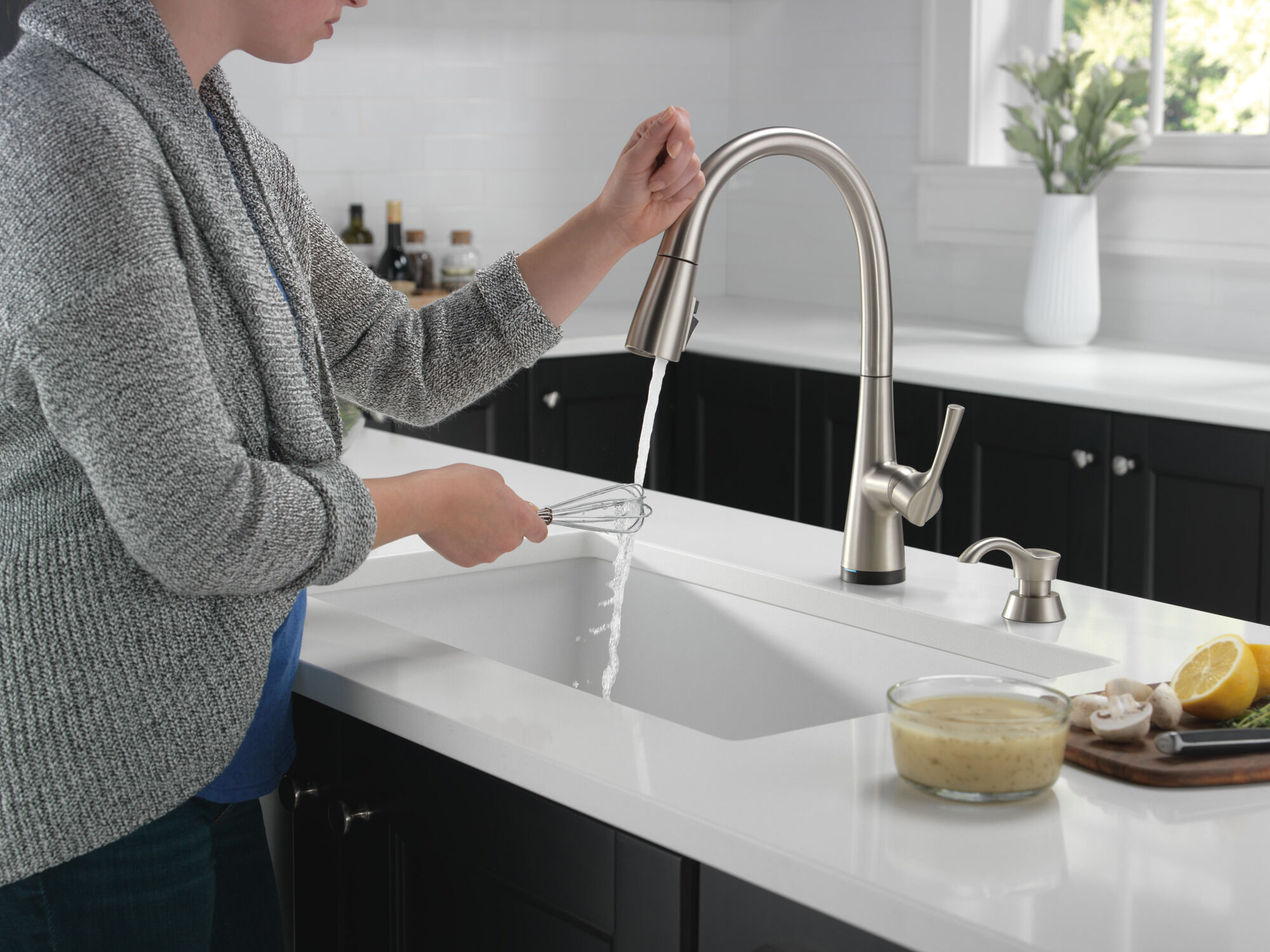 Single Handle Pull-Down Kitchen Faucet with Soap Dispenser and