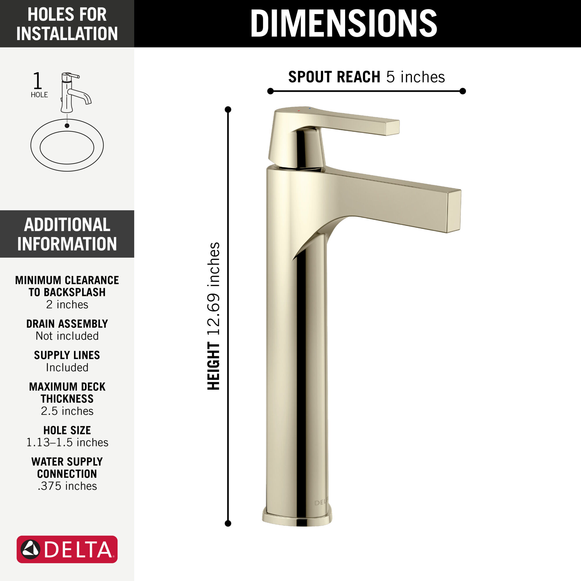 Single Handle Vessel Bathroom Faucet in Polished Nickel 774-PN-DST