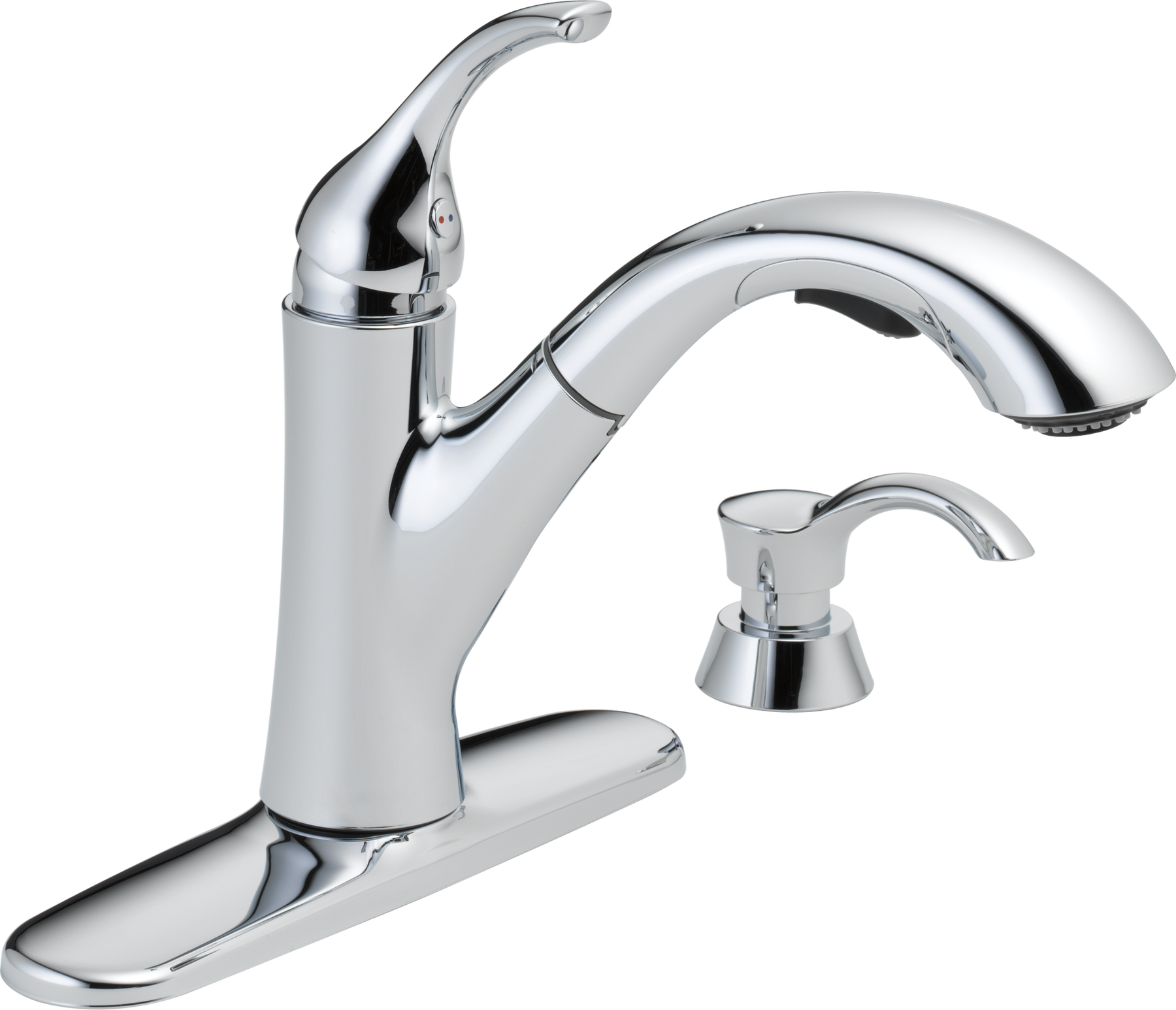 Single Handle Pull-Out Kitchen Faucet with Soap Dispenser in Chrome — thumbnail 2