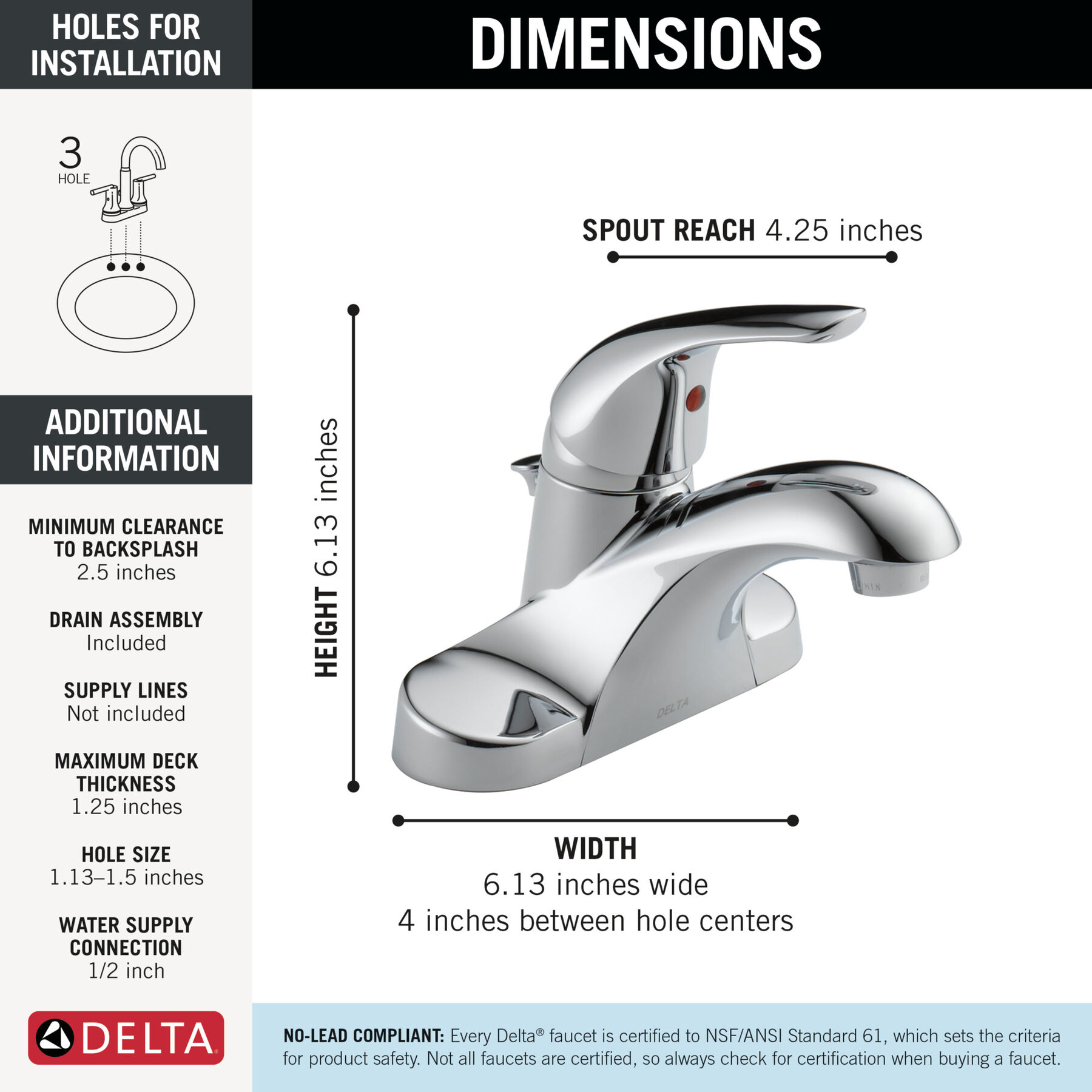 Single Handle Centerset Bathroom Faucet in Chrome — thumbnail 2