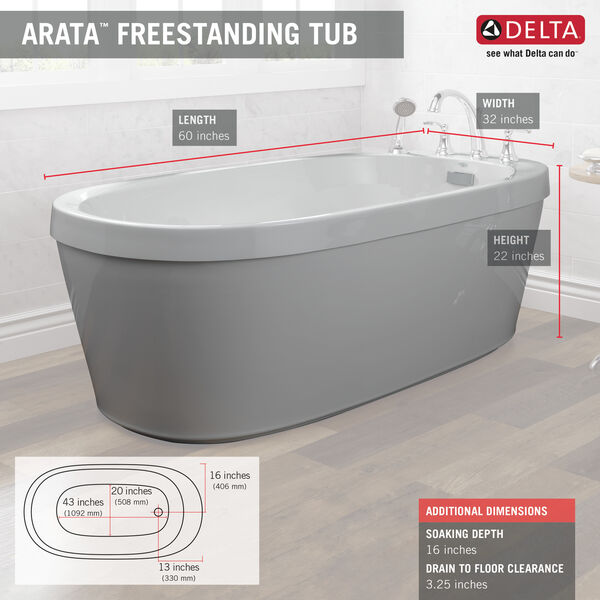 60 in. x 32 in. Freestanding Tub with Integrated Waste and Overflow, image 6
