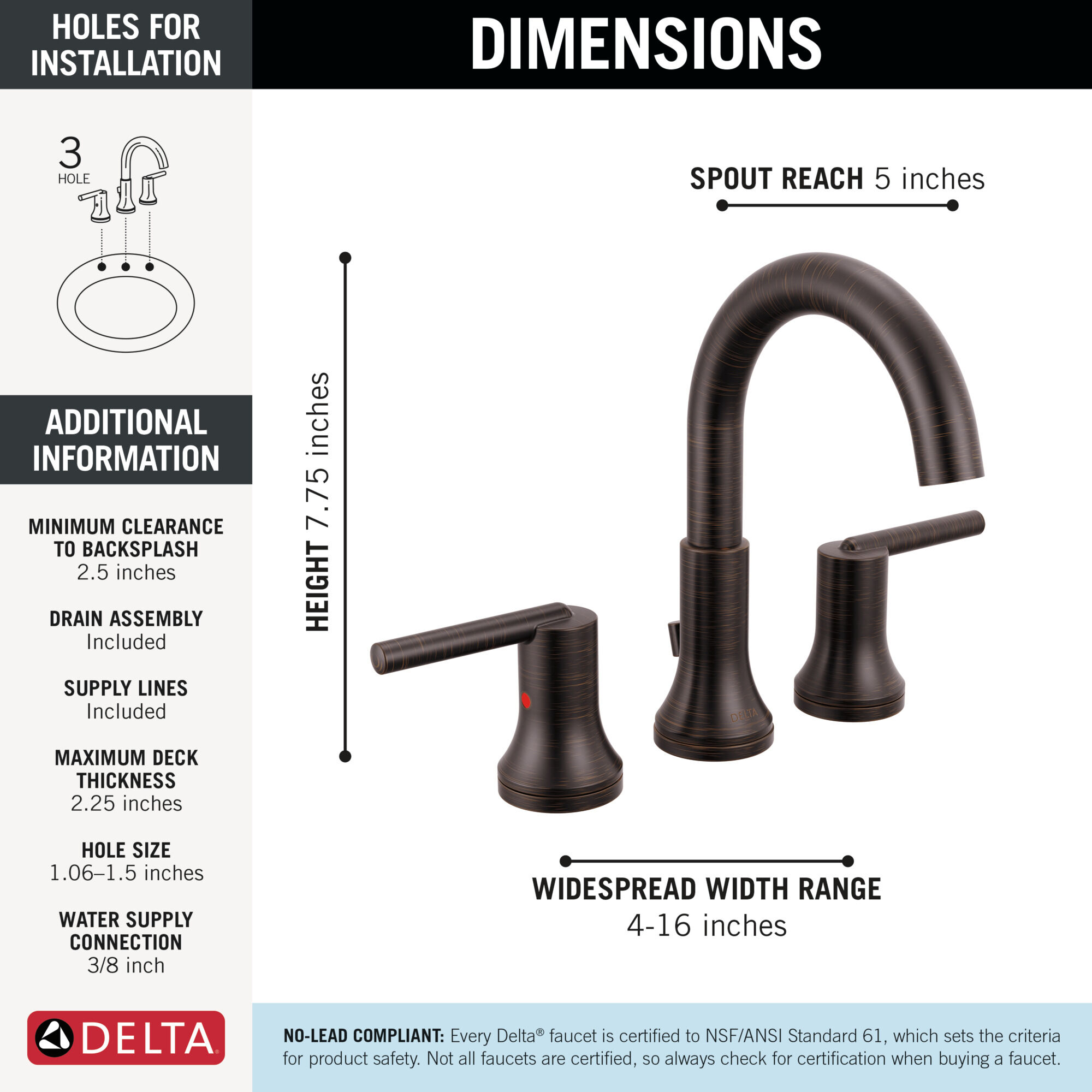 Two Handle Widespread Bathroom Faucet in Venetian Bronze 3559