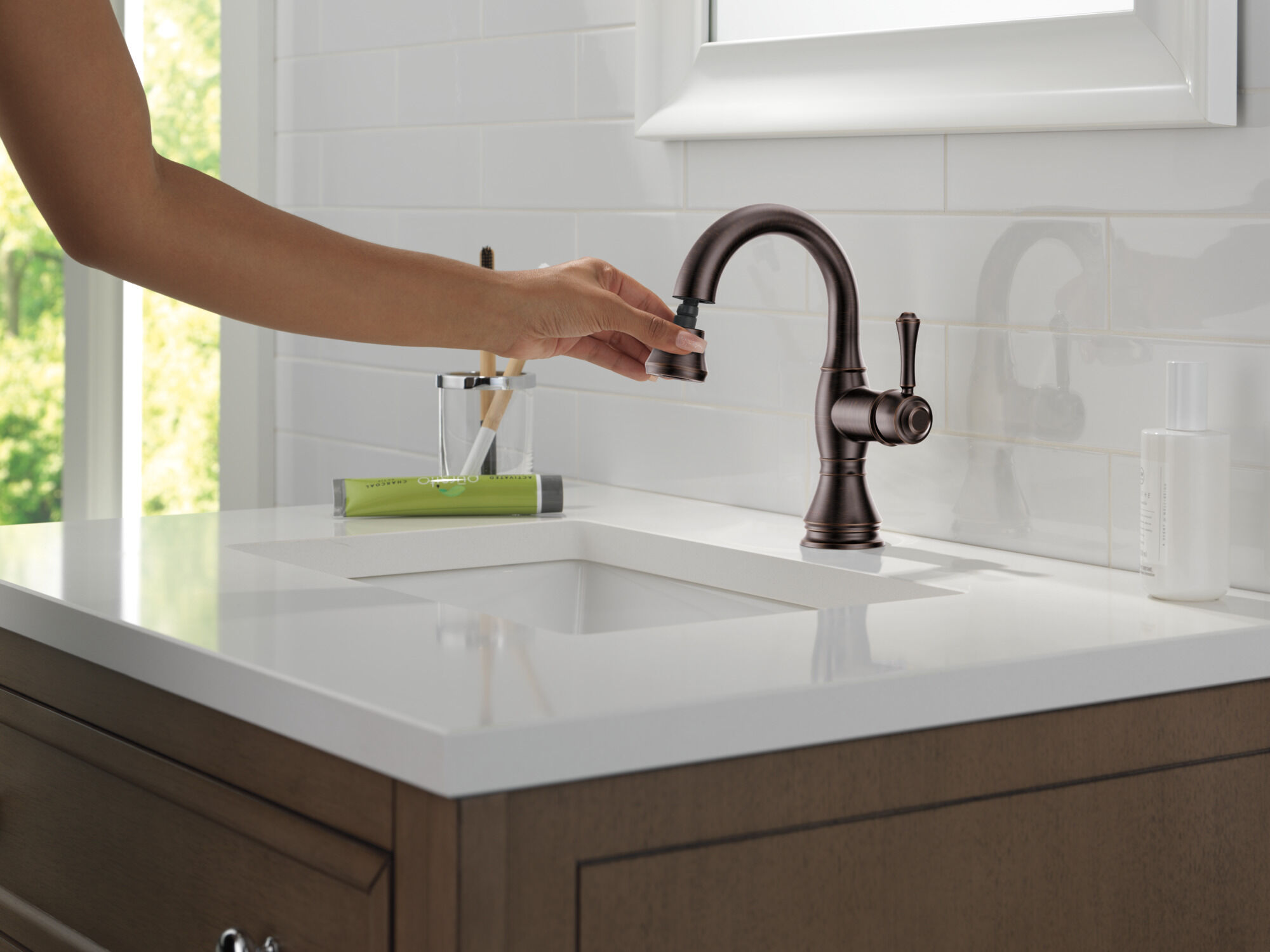 Single Handle Pull Down Bathroom Faucet in Venetian Bronze 597