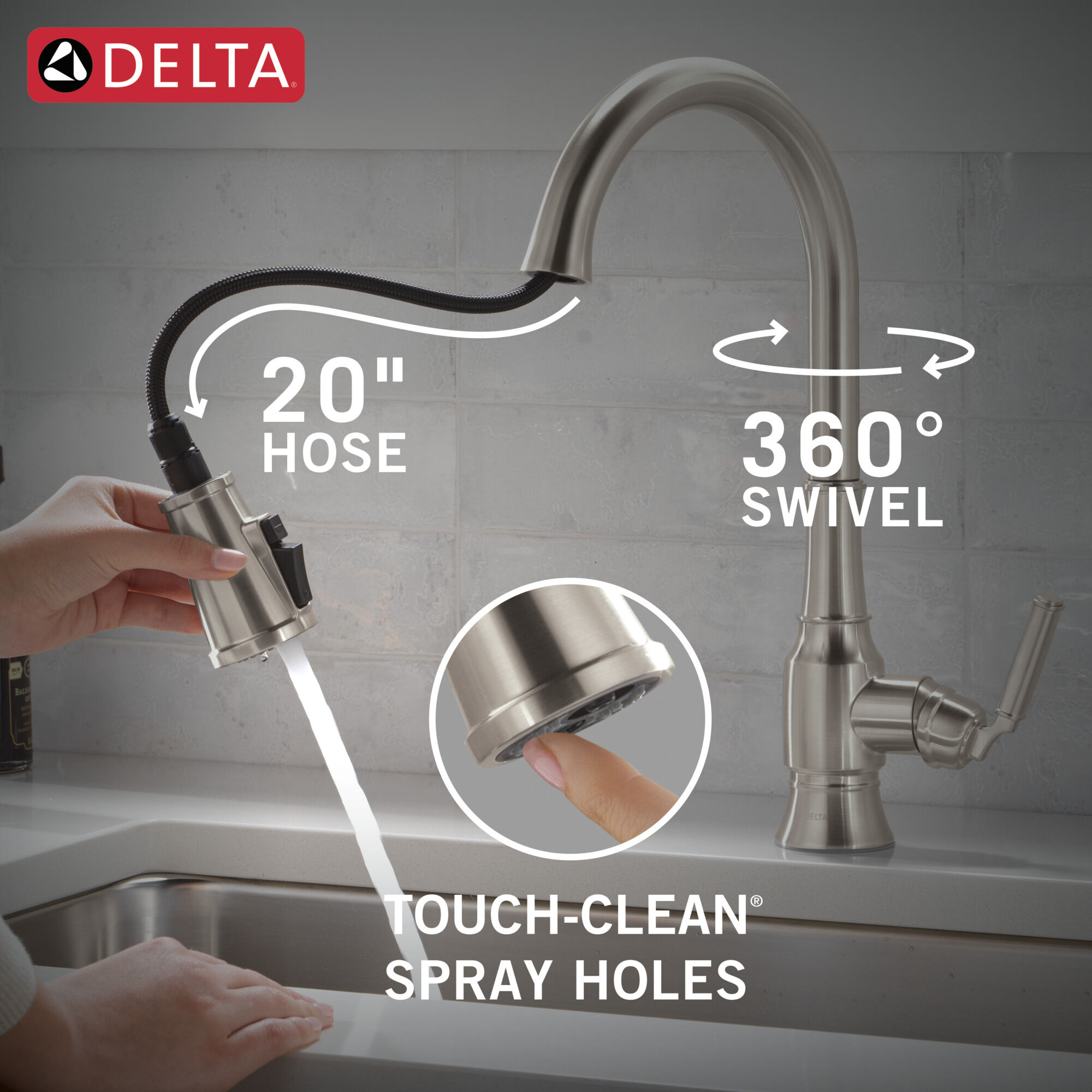 Single Handle Pull-Down Kitchen Faucet in Stainless 19738LF-SS