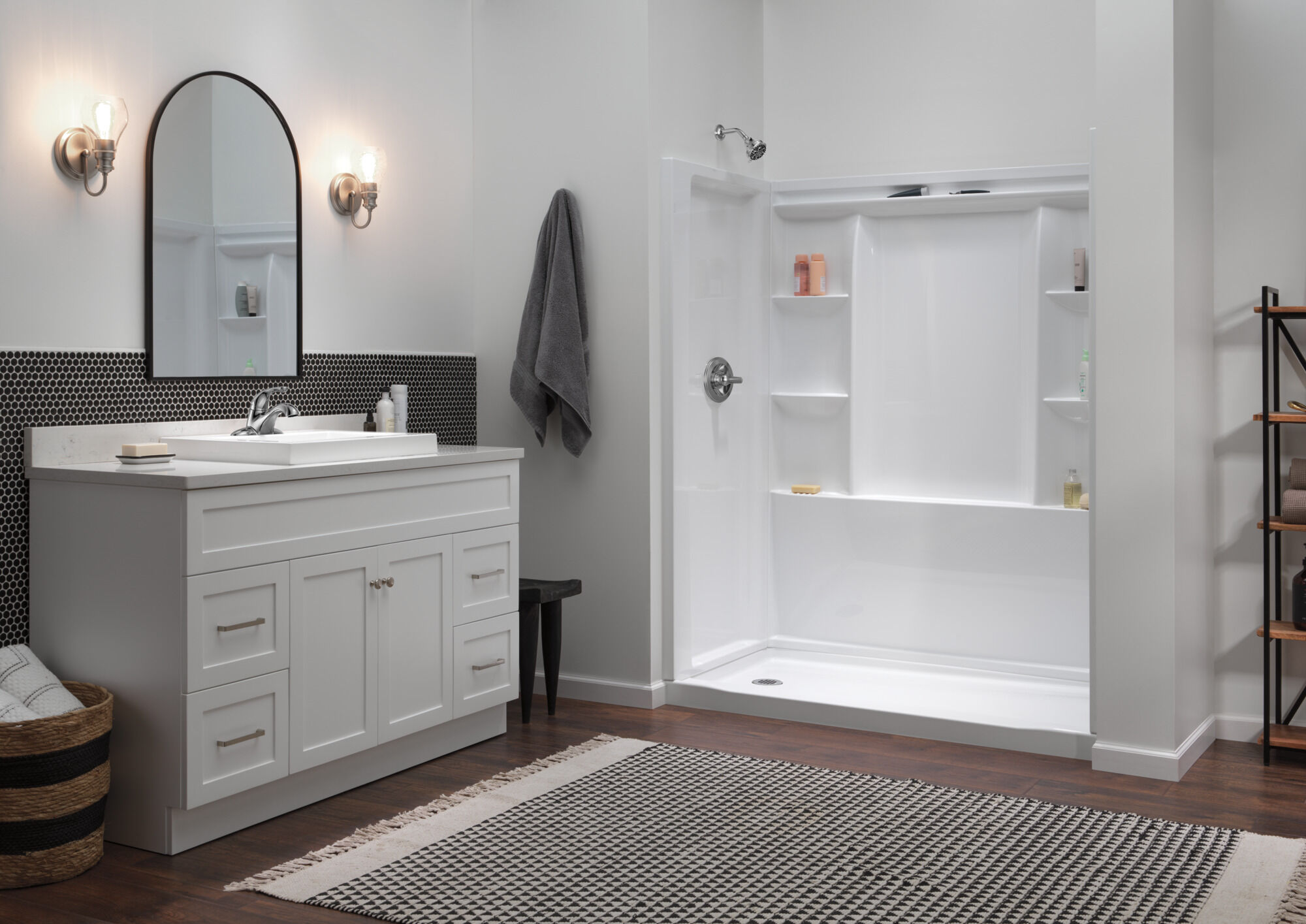 60x32 Alcove Shower Bundle with Trim and Drain - Left Drain in