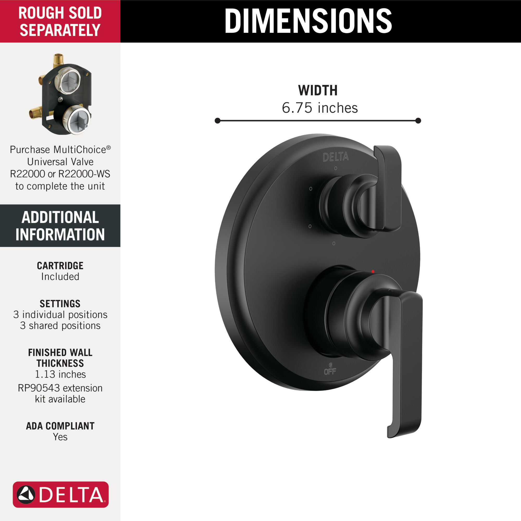 14 Series Integrated Diverter Trim with 6-Setting in Matte Black