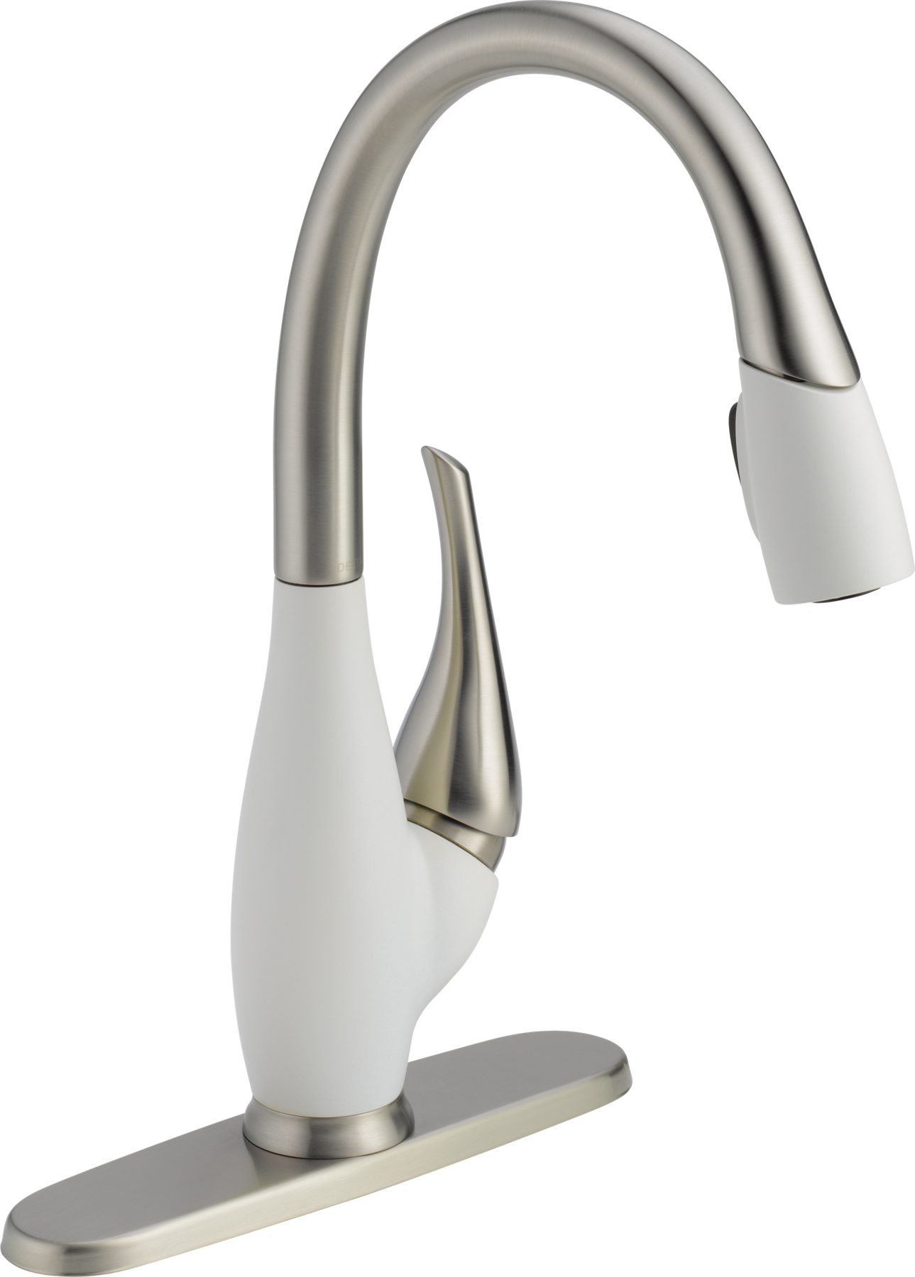 Single Handle Pull-Down Kitchen Faucet in Stainless / White 9158